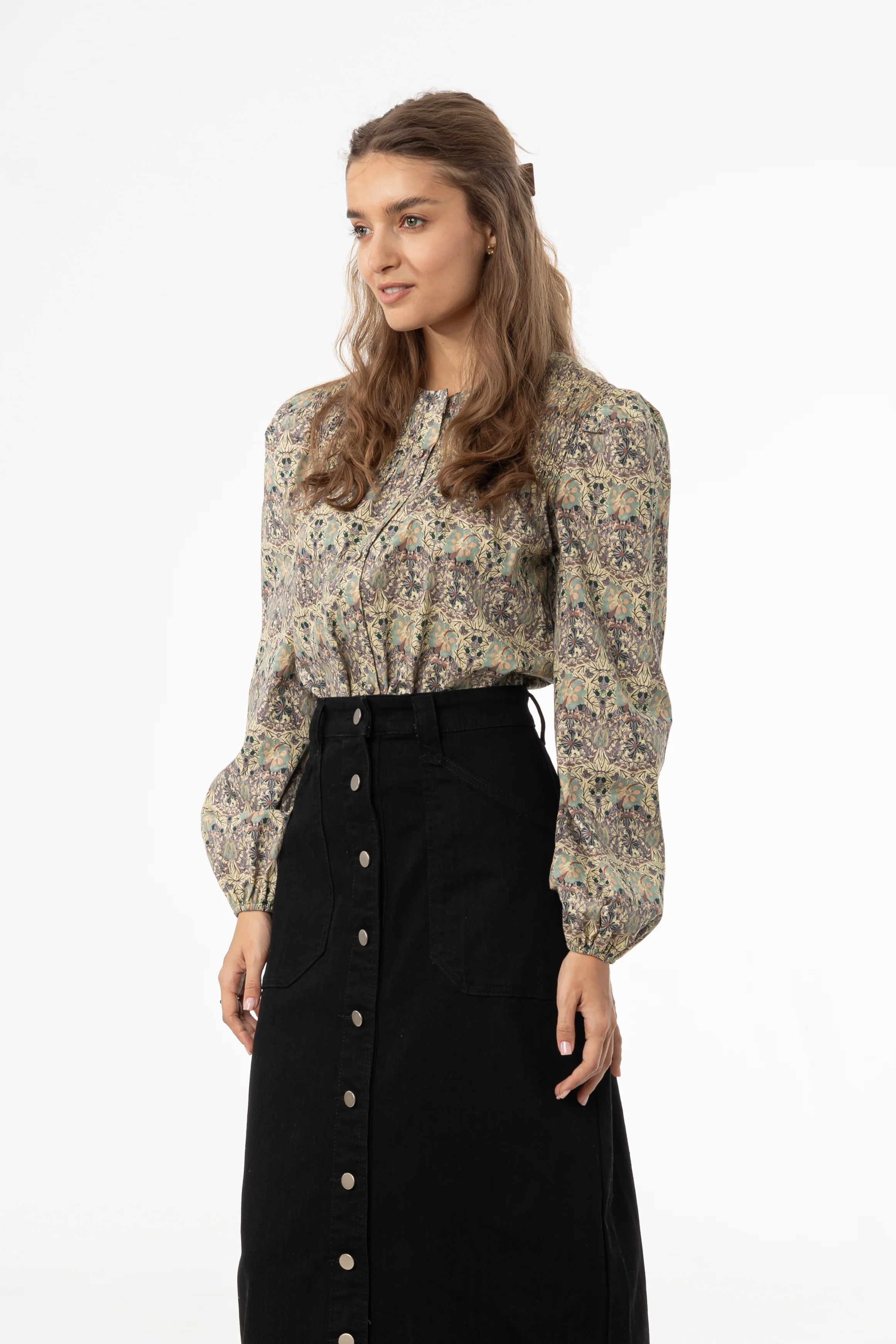 Green and Purple Floral Smocked Blouse - Image 2