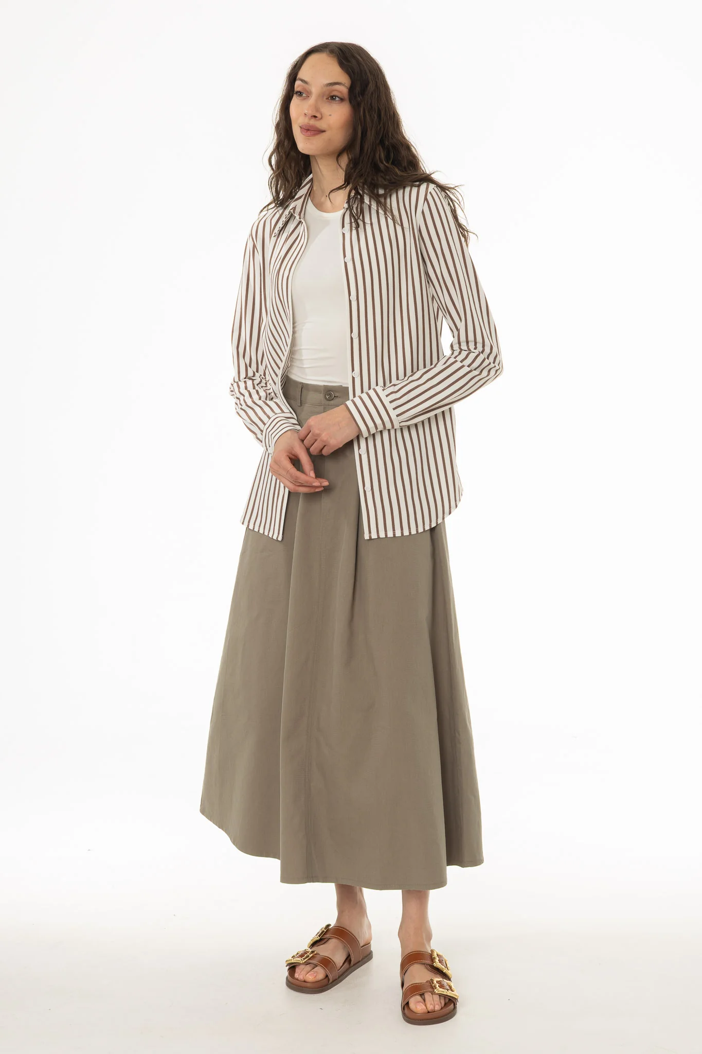 Green Cargo Flare Maxi Skirt