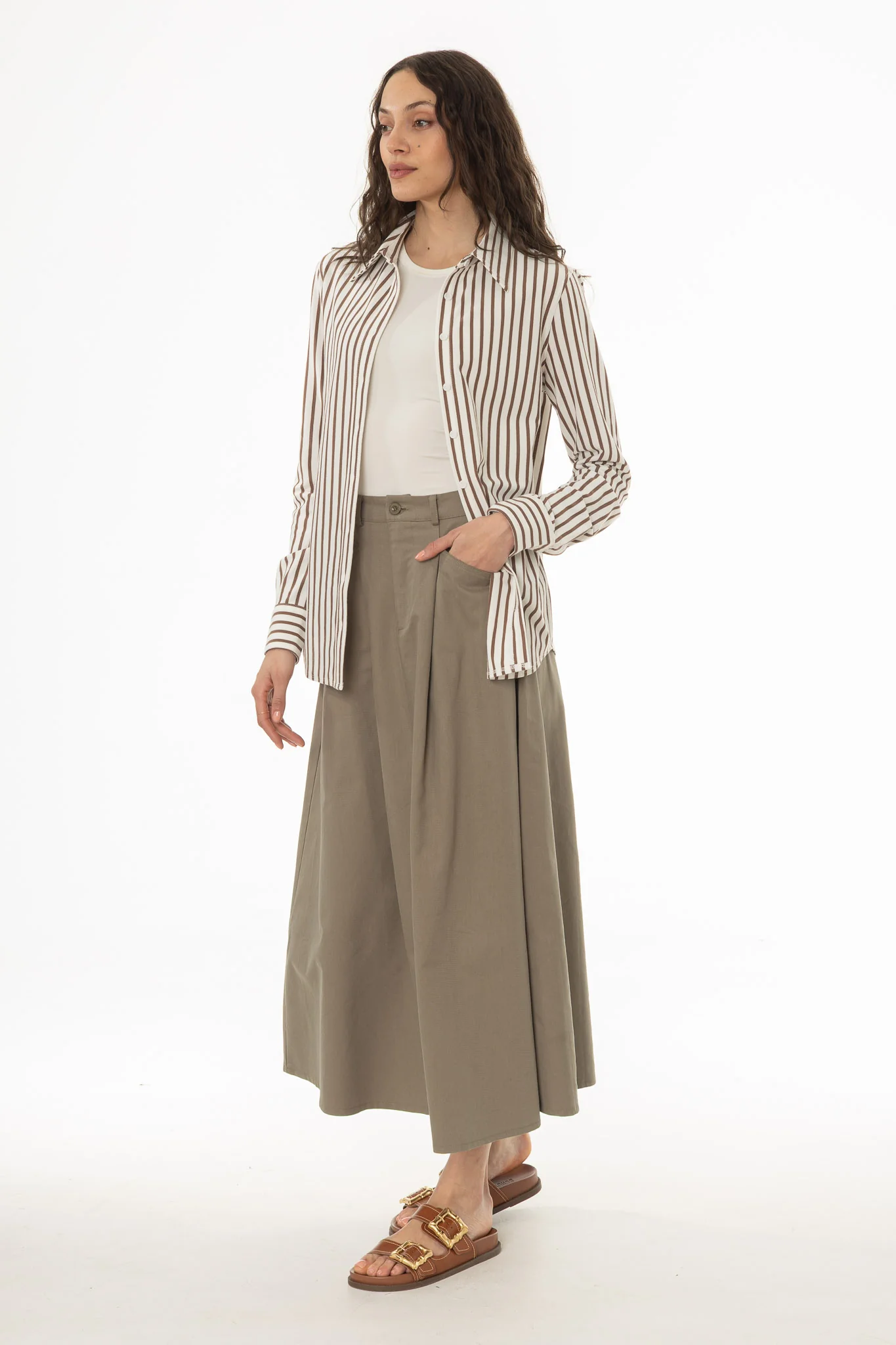 Green Cargo Flare Maxi Skirt - Image 3