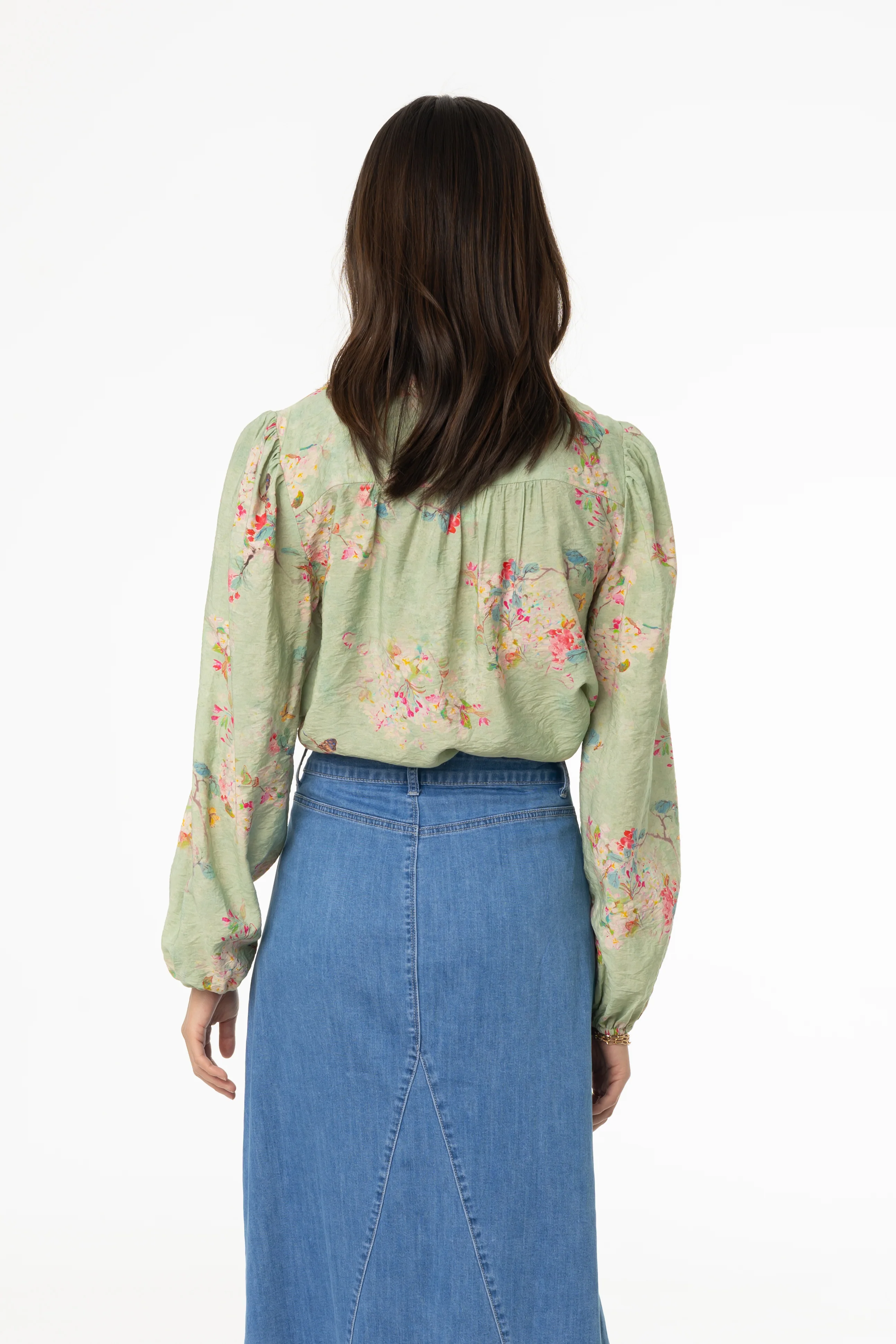 Green Floral Smocked Printed Blouse - Image 3