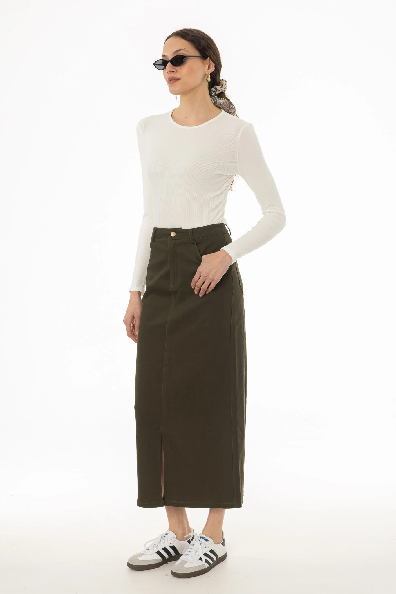 Green Front Slit Maxi Skirt - Image 3