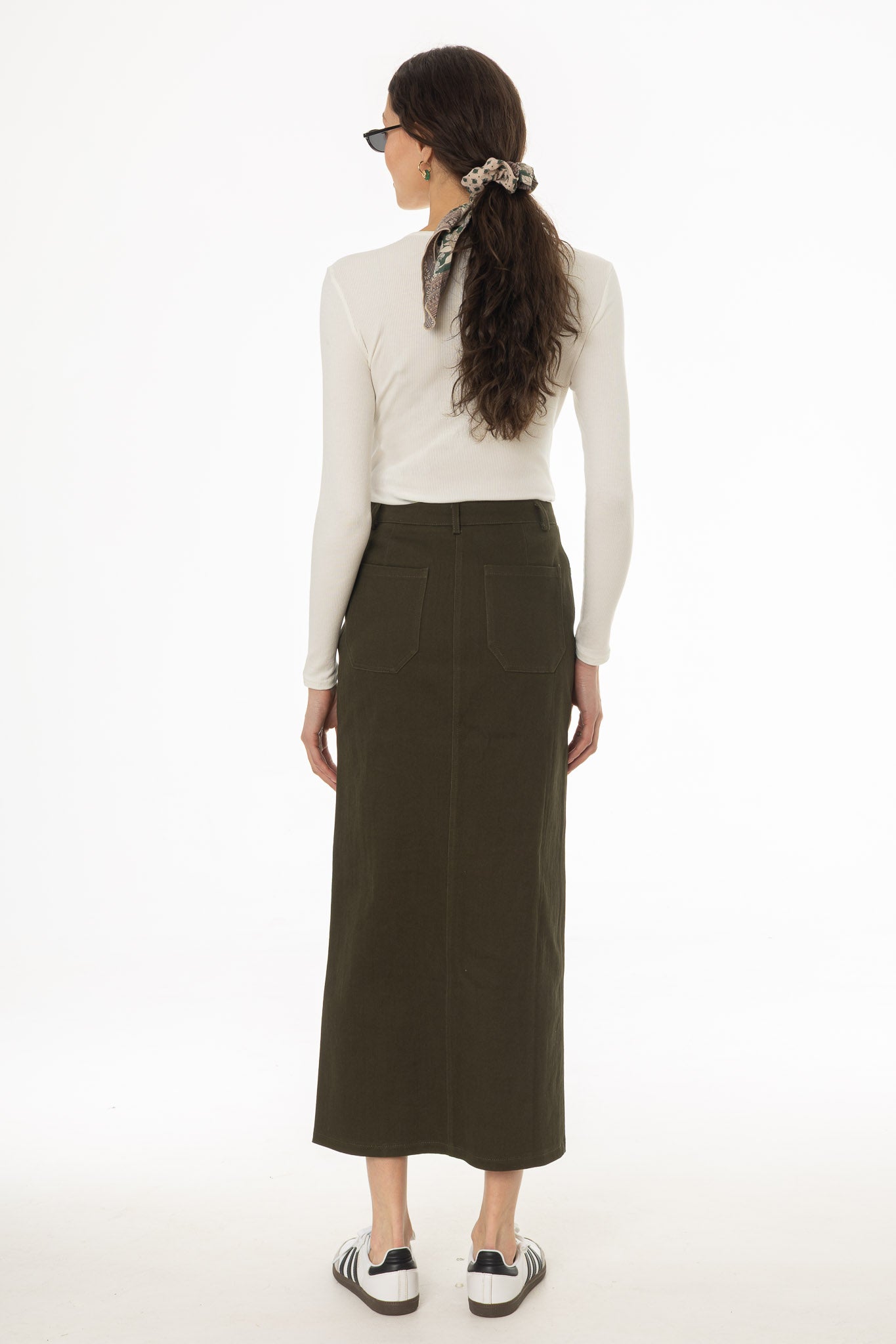Green Front Slit Maxi Skirt - Image 4