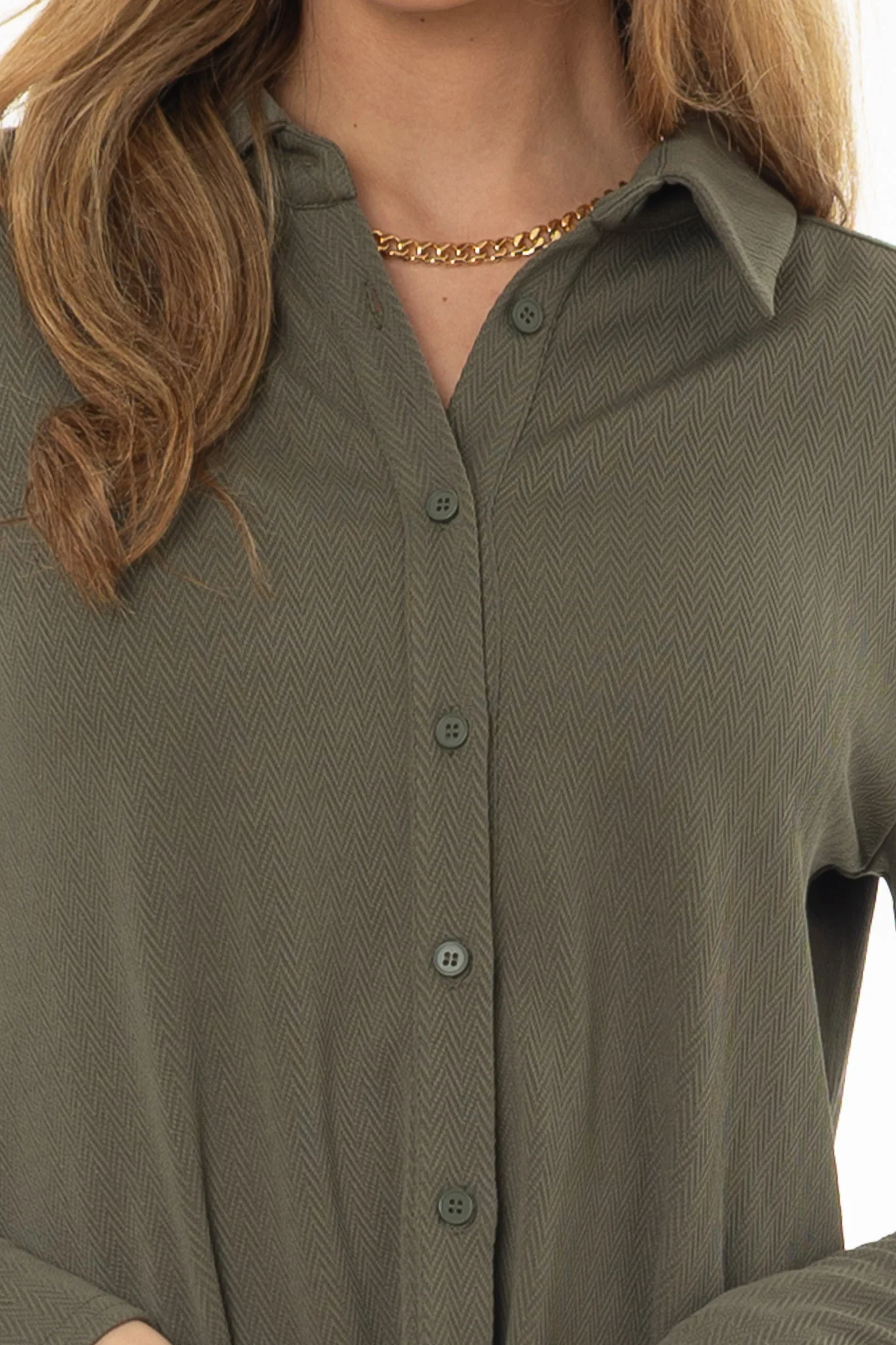 Green Herringbone Textured Shirt - Image 2