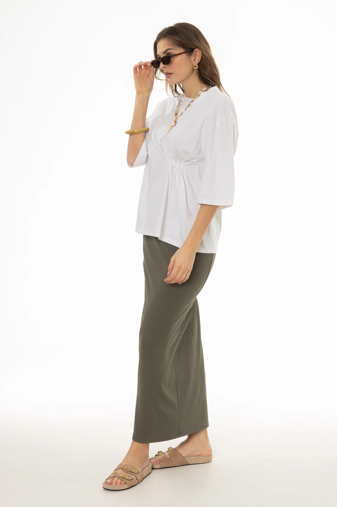 Green Herringbone Textured Skirt - Image 3