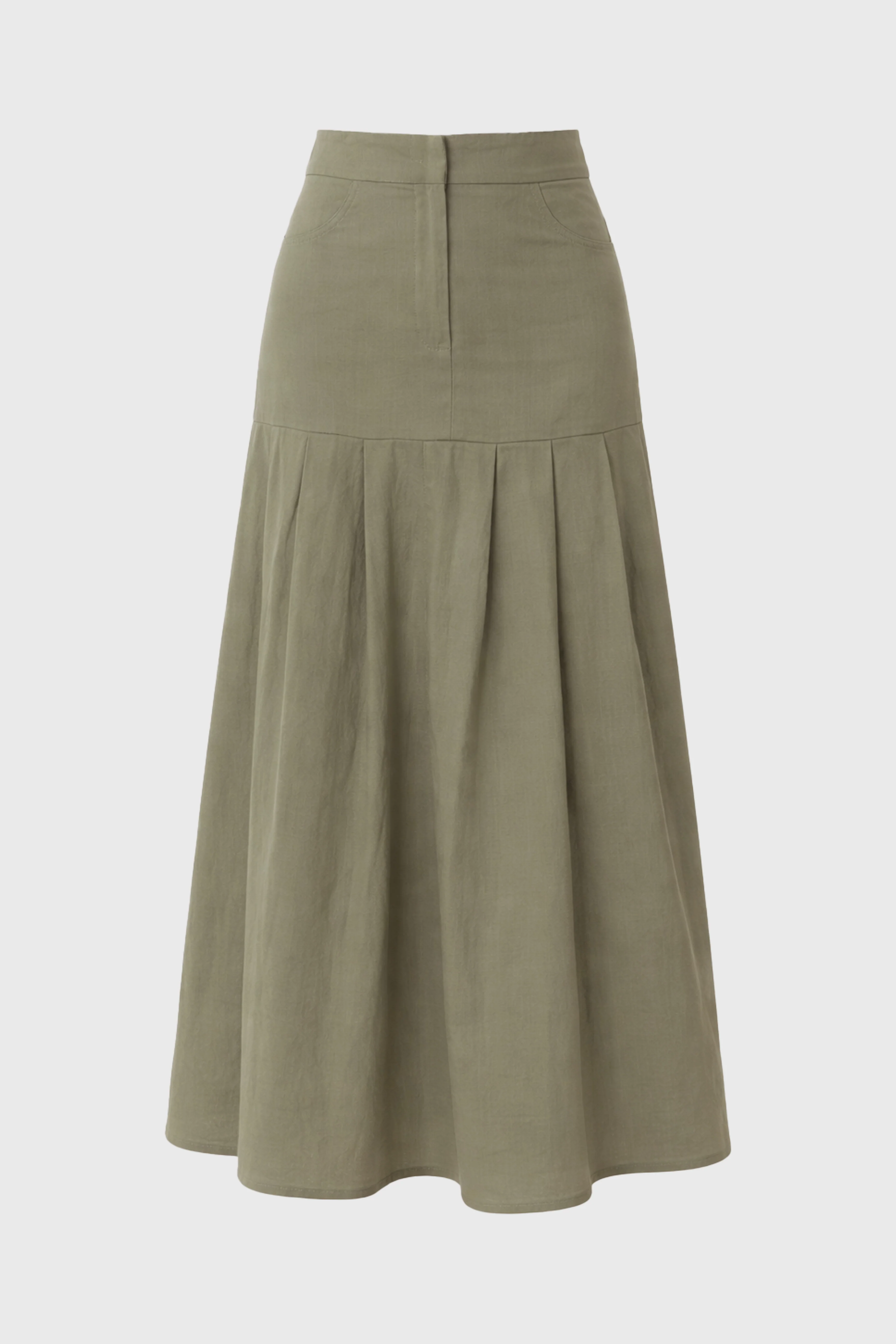 Green Linen Feel Pleated Stretch Maxi Skirt - Image 6