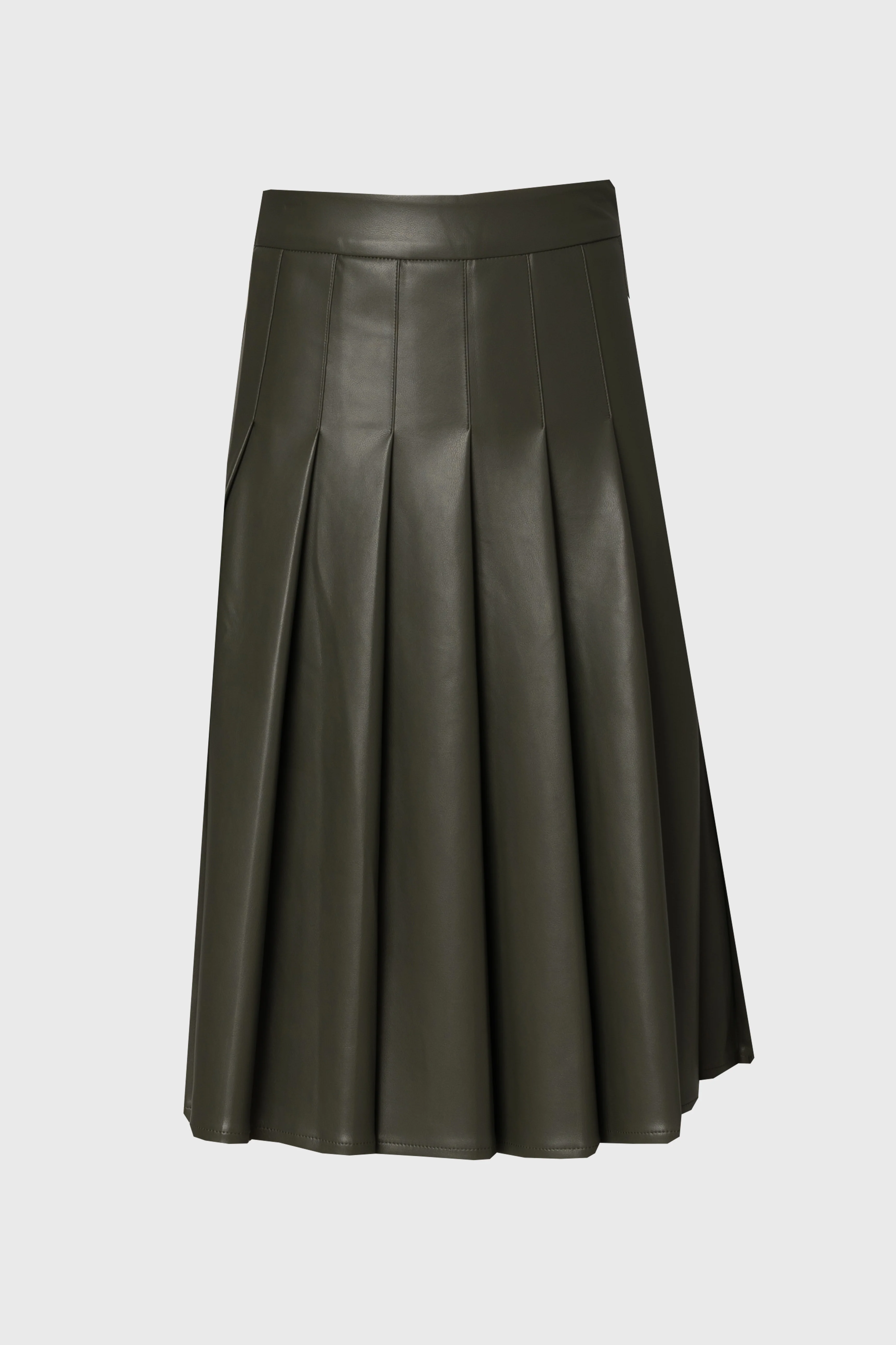 Green Pleated Vegan Leather Skirt - Image 5
