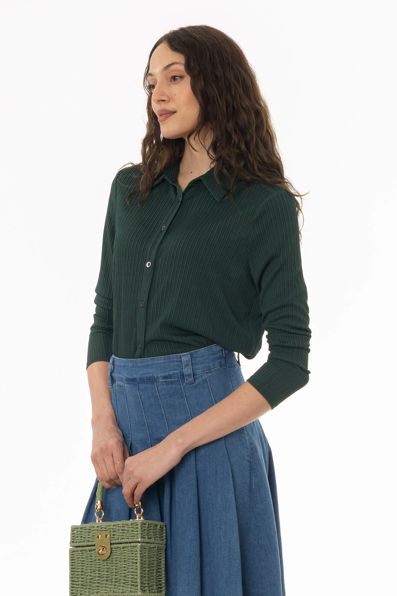 Green Ribbed Textured Shirt - Image 3