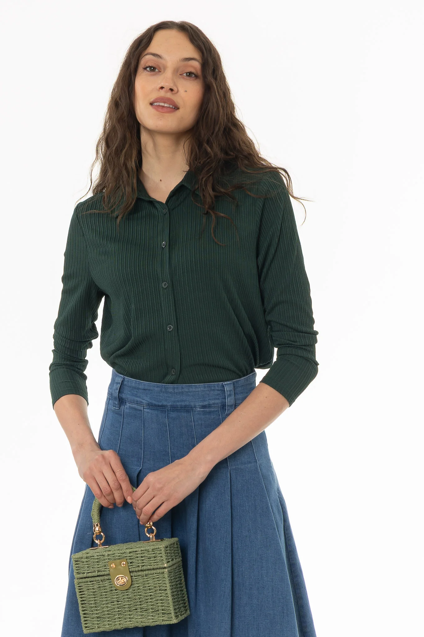 Green Ribbed Textured Shirt - Image 5