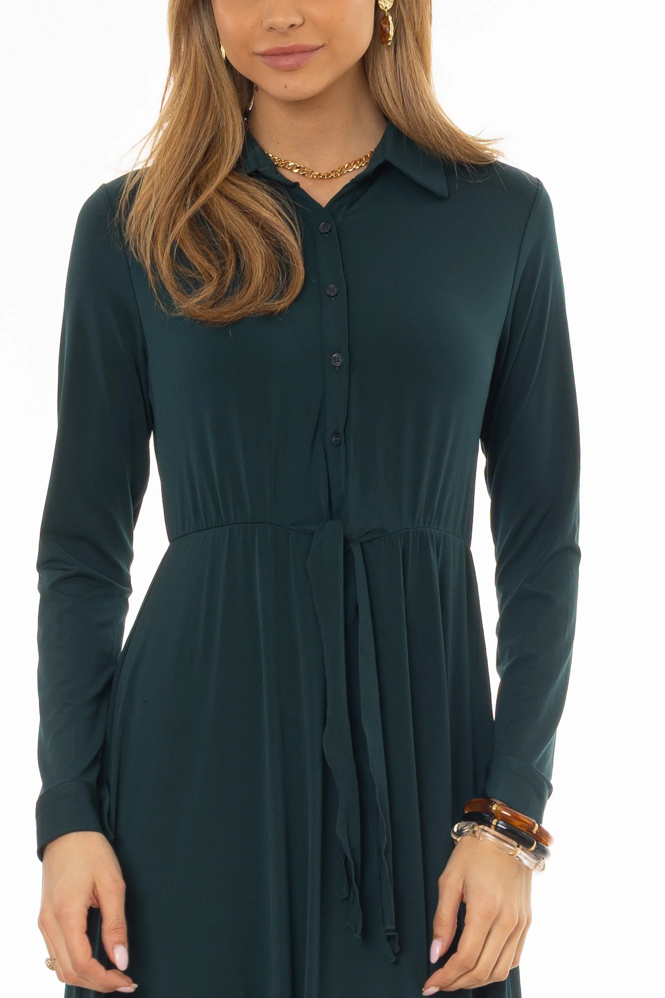 Teal Slinky Button Tie Maxi Dress - Image 2