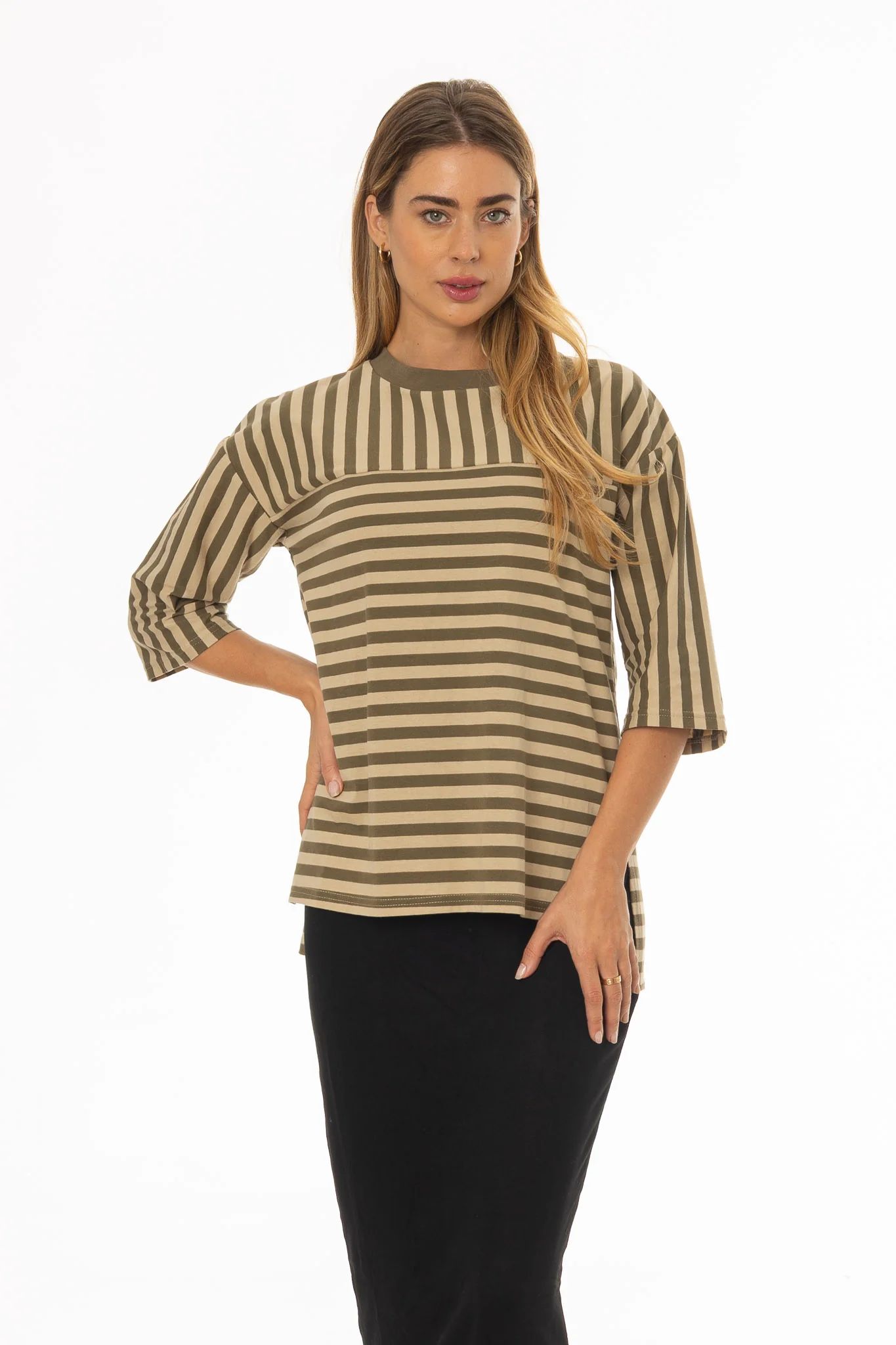 Green Striped Contrast T-Shirt - Image 4