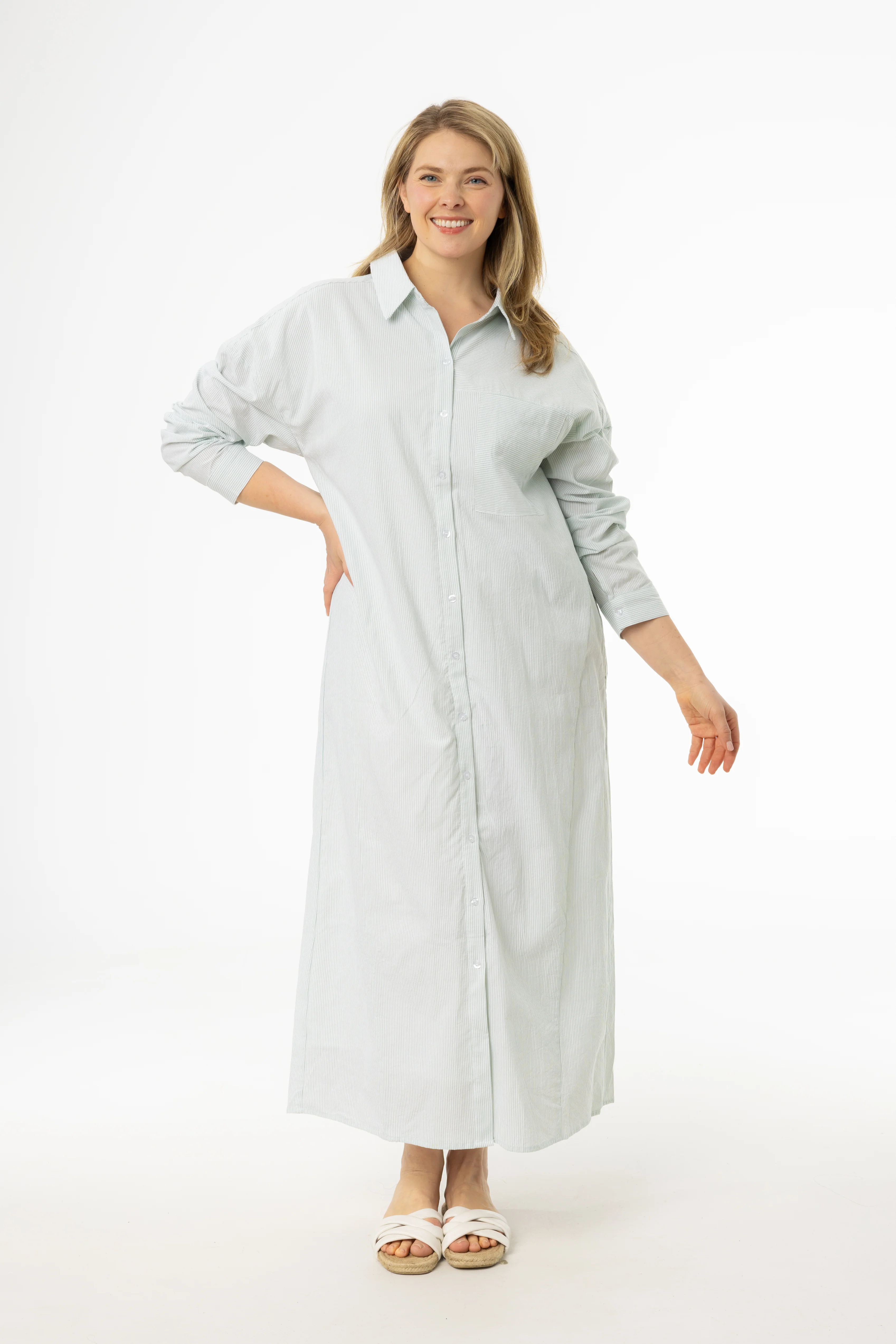 Green Striped Maxi Shirt Dress - Image 4