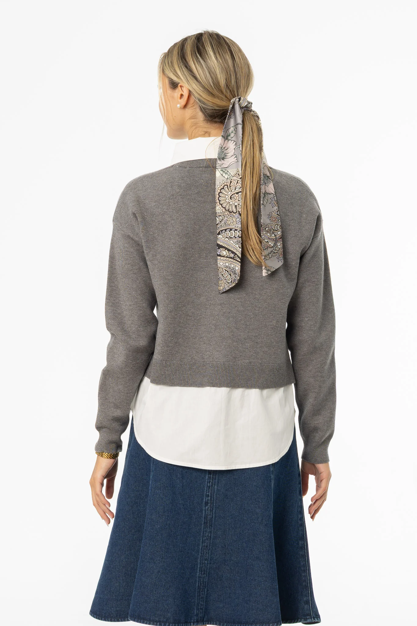 Grey Combo Blouse Sweater - Image 3