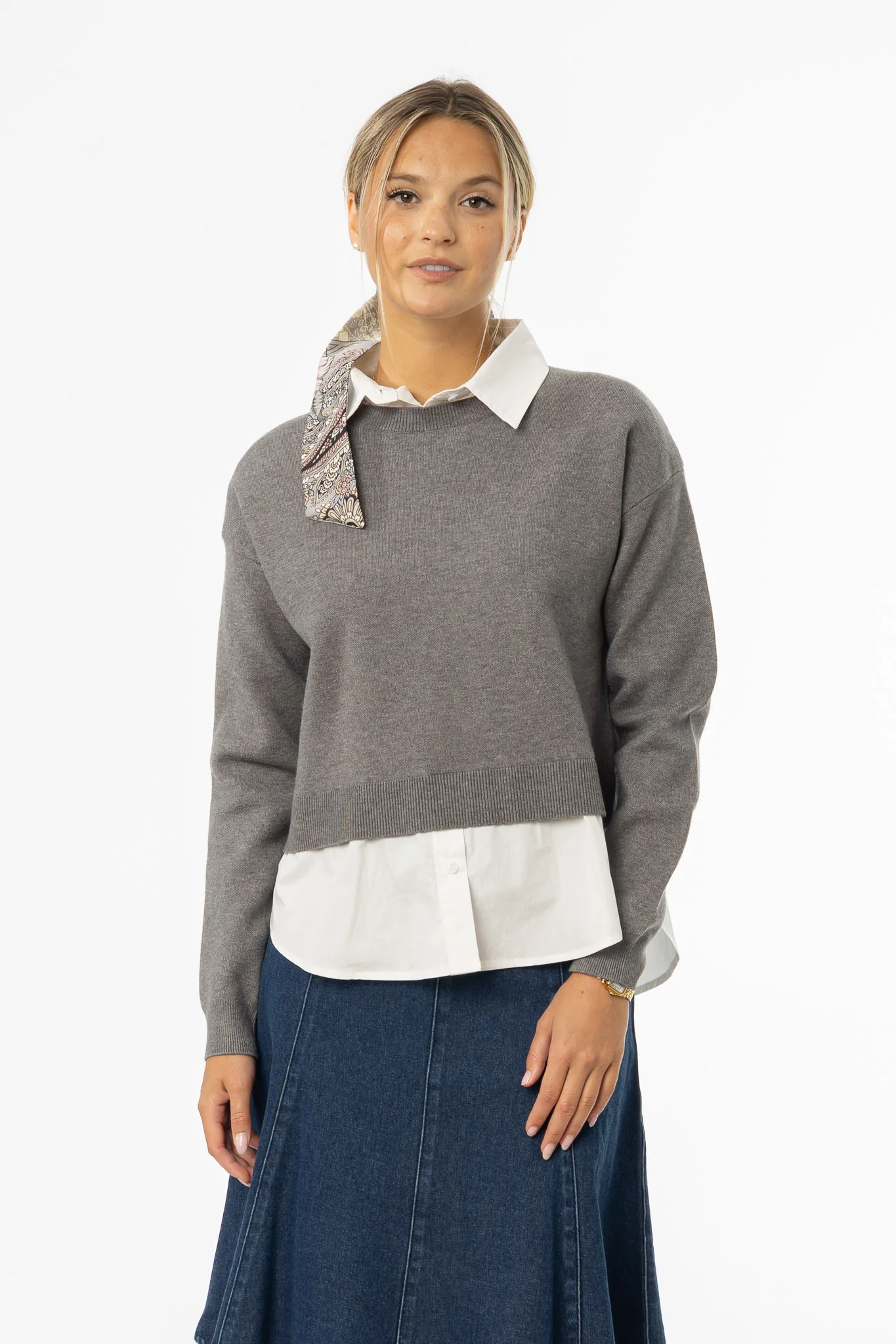 Grey Combo Blouse Sweater - Image 4