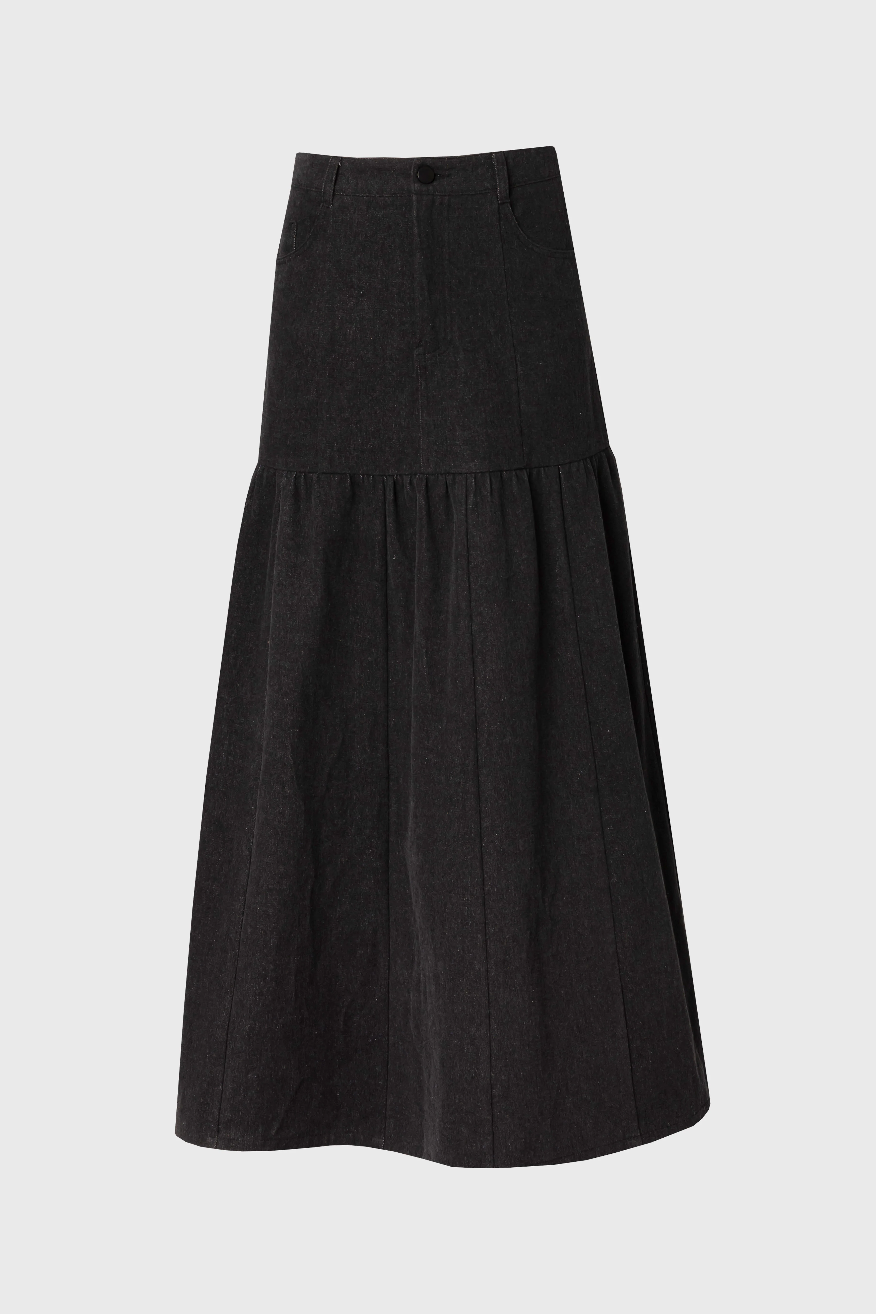 Grey Flared Denim Maxi Skirt - Image 6