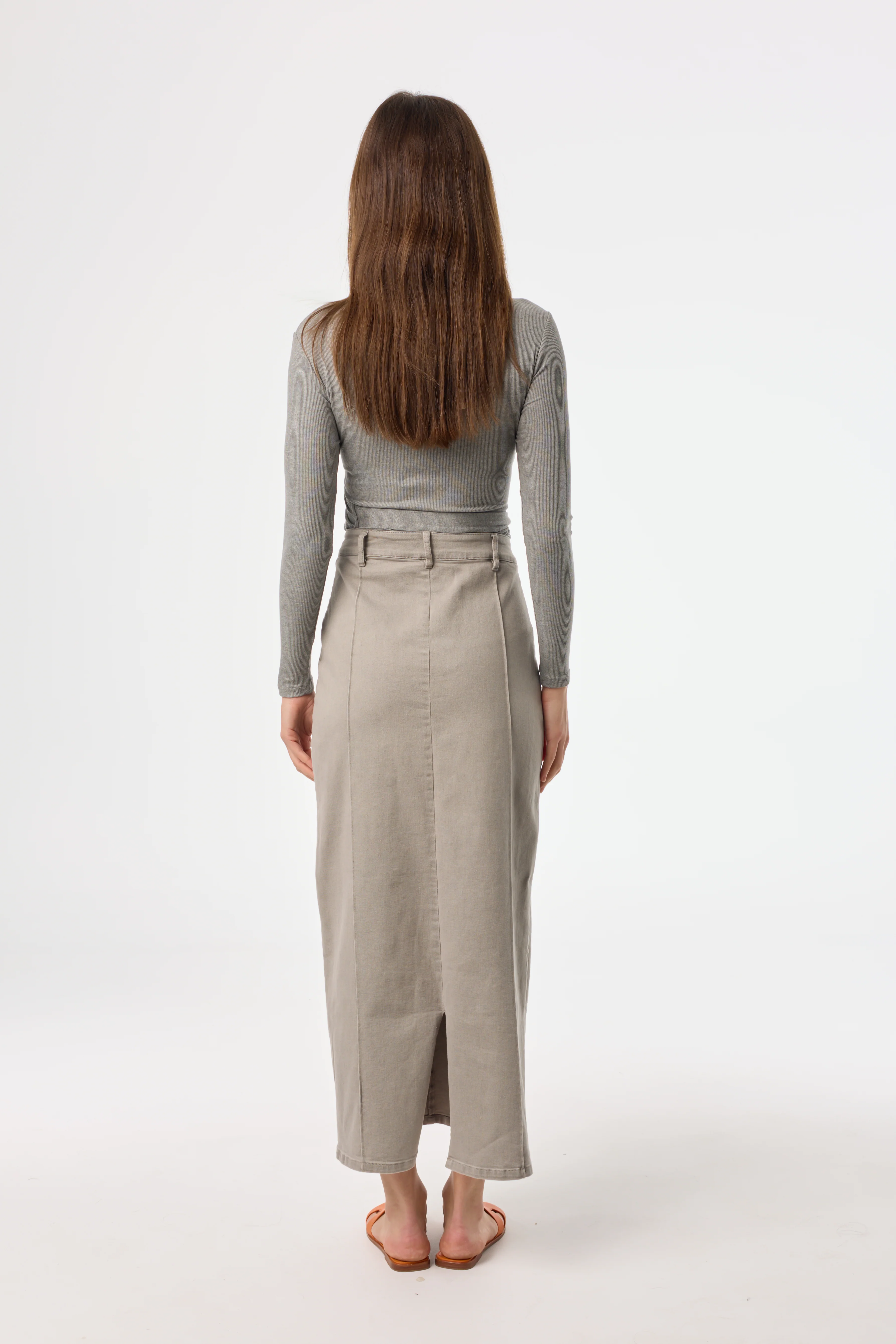 Grey Pencil Denim Skirt - Image 3