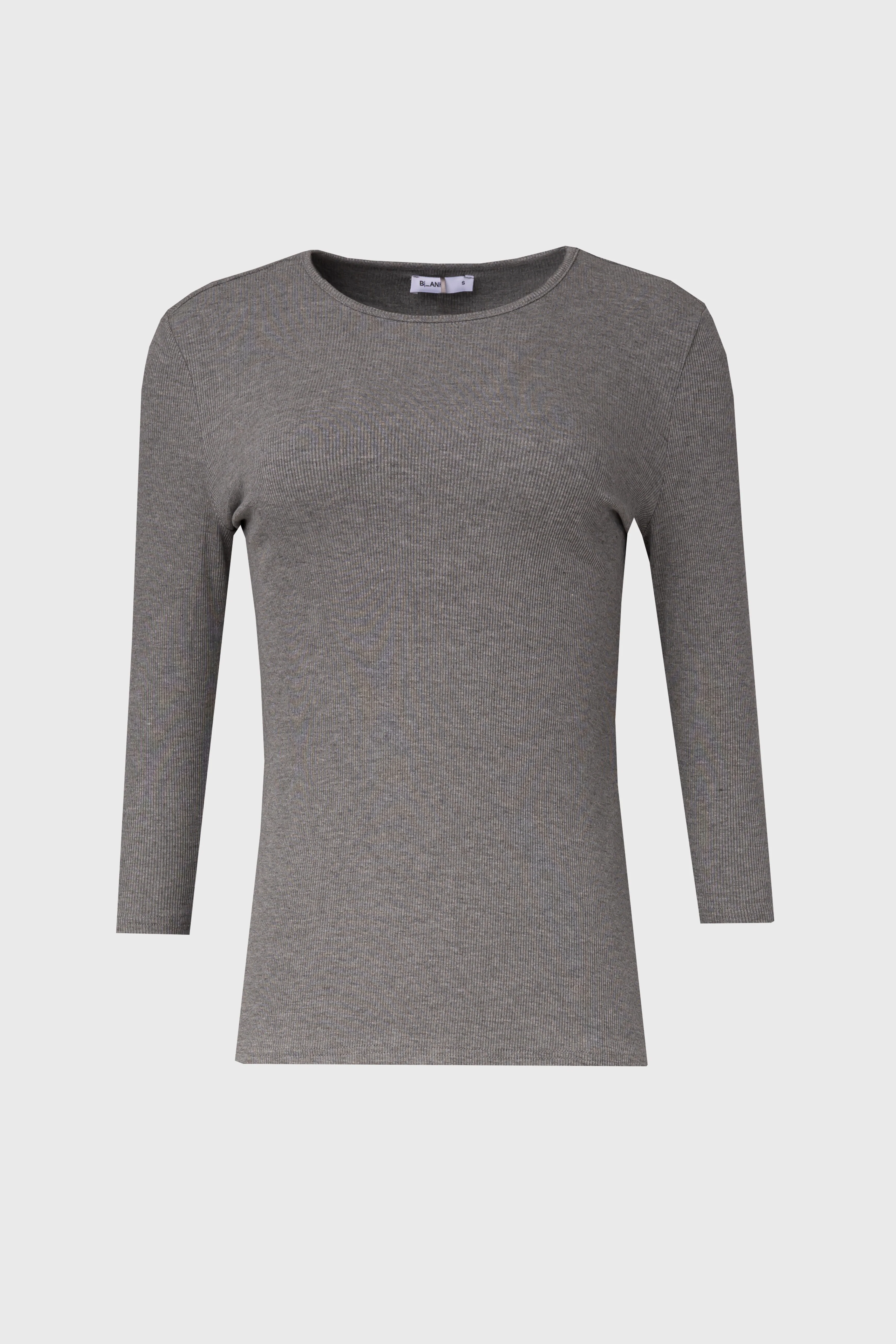 Grey Ribbed Round Neck 3/4 Sleeve T-Shirt - Image 5