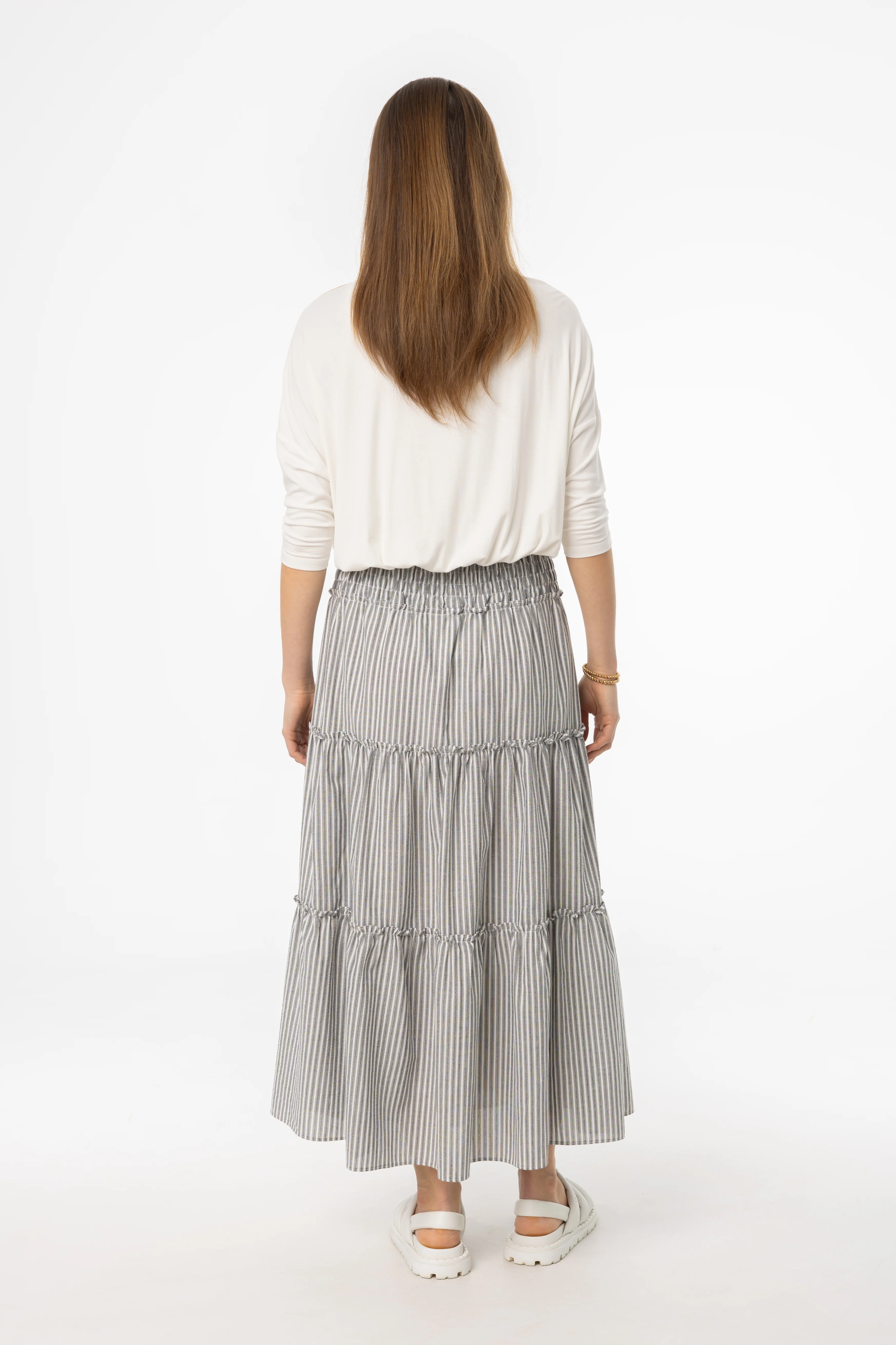 Grey Striped Maxi Skirt - Image 3