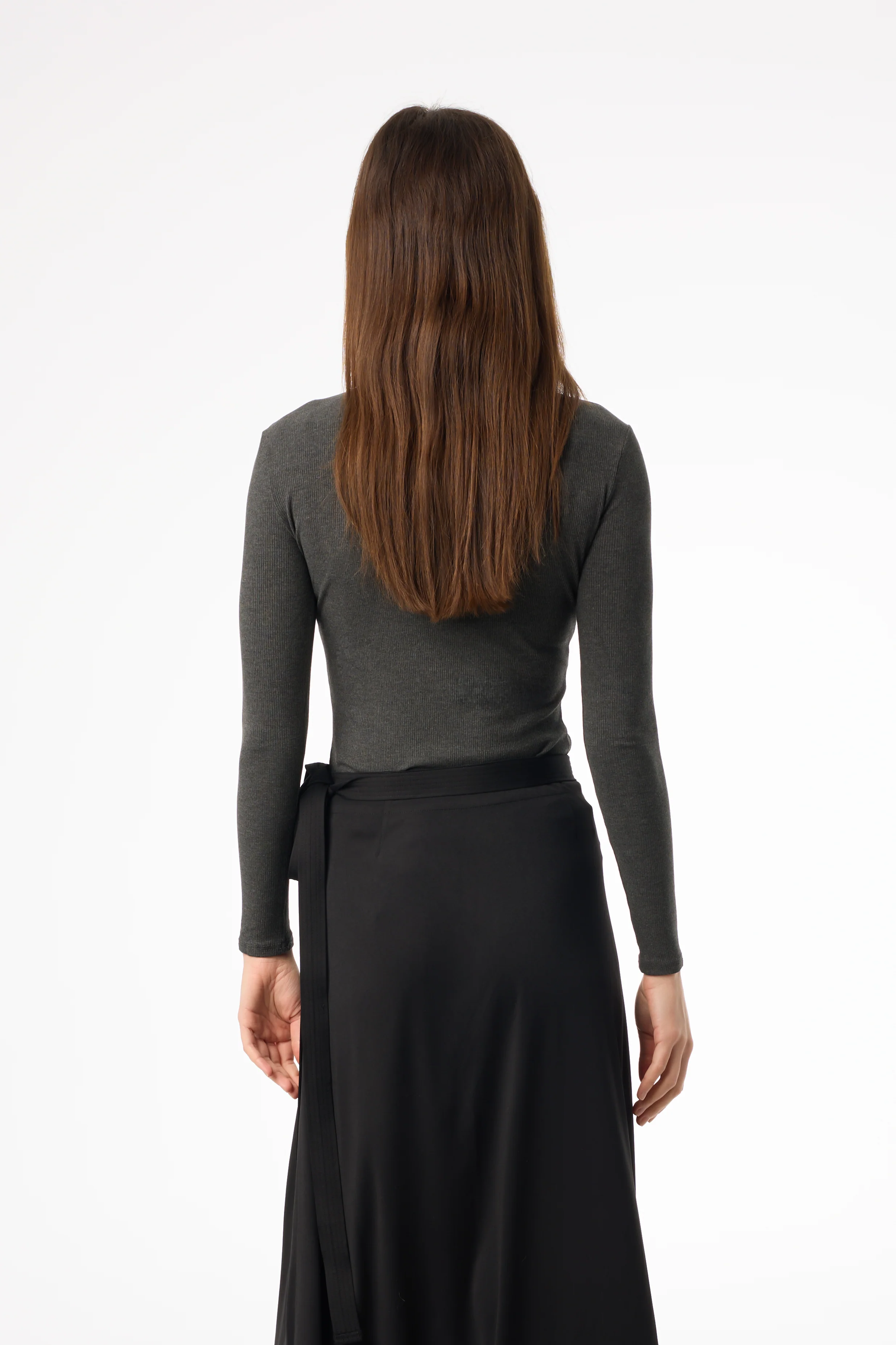 Heather Grey Ribbed Mock Neck Top - Image 3