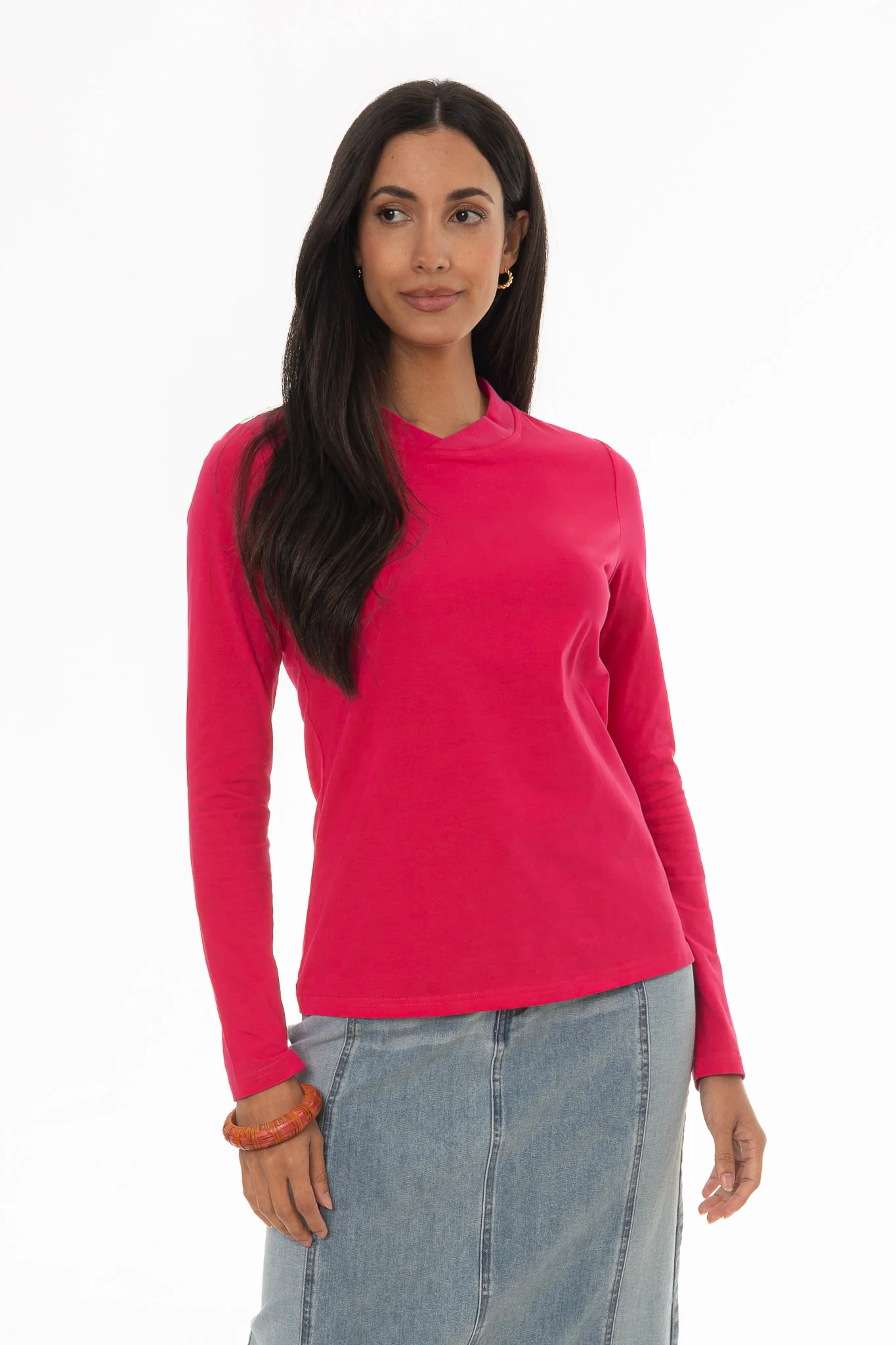 Hot Pink Crossover Neck T-Shirt