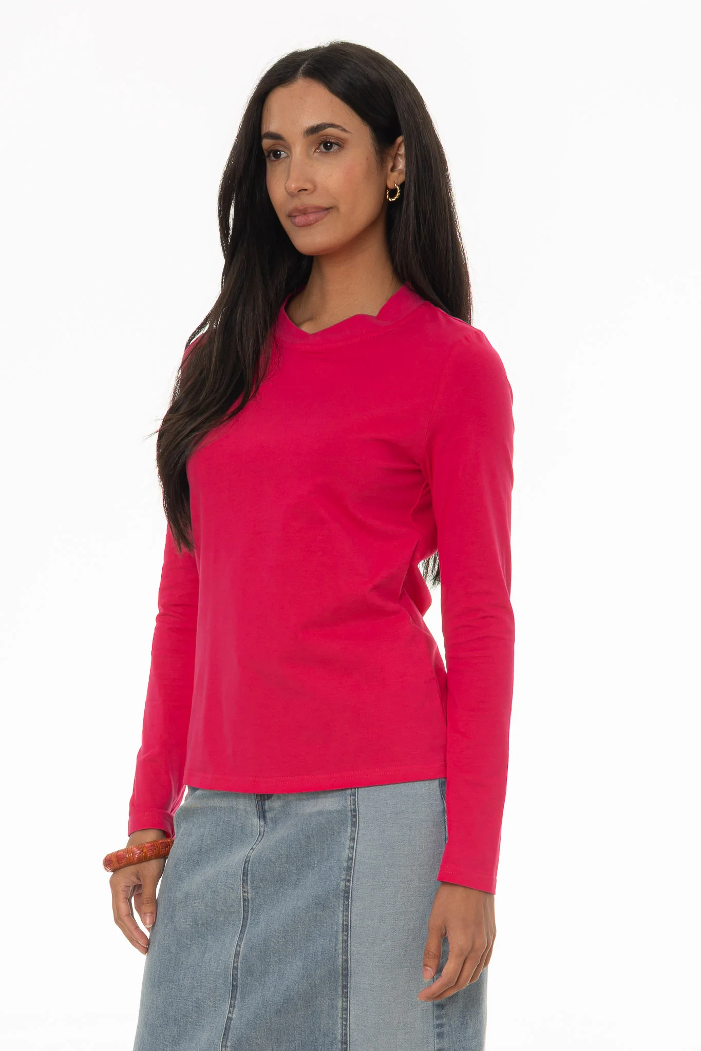 Hot Pink Crossover Neck T-Shirt - Image 3