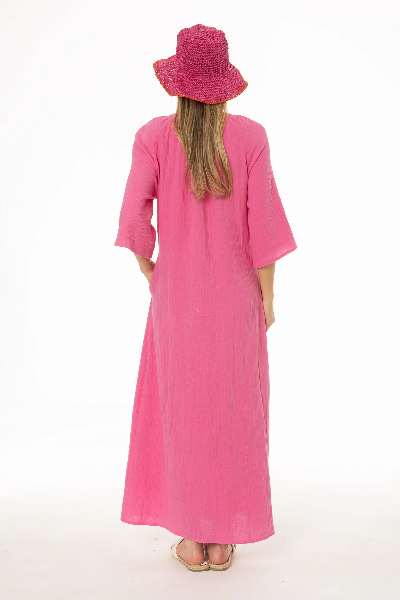 Hot Pink Gauze Flare Sleeve Maxi Dress - Image 4