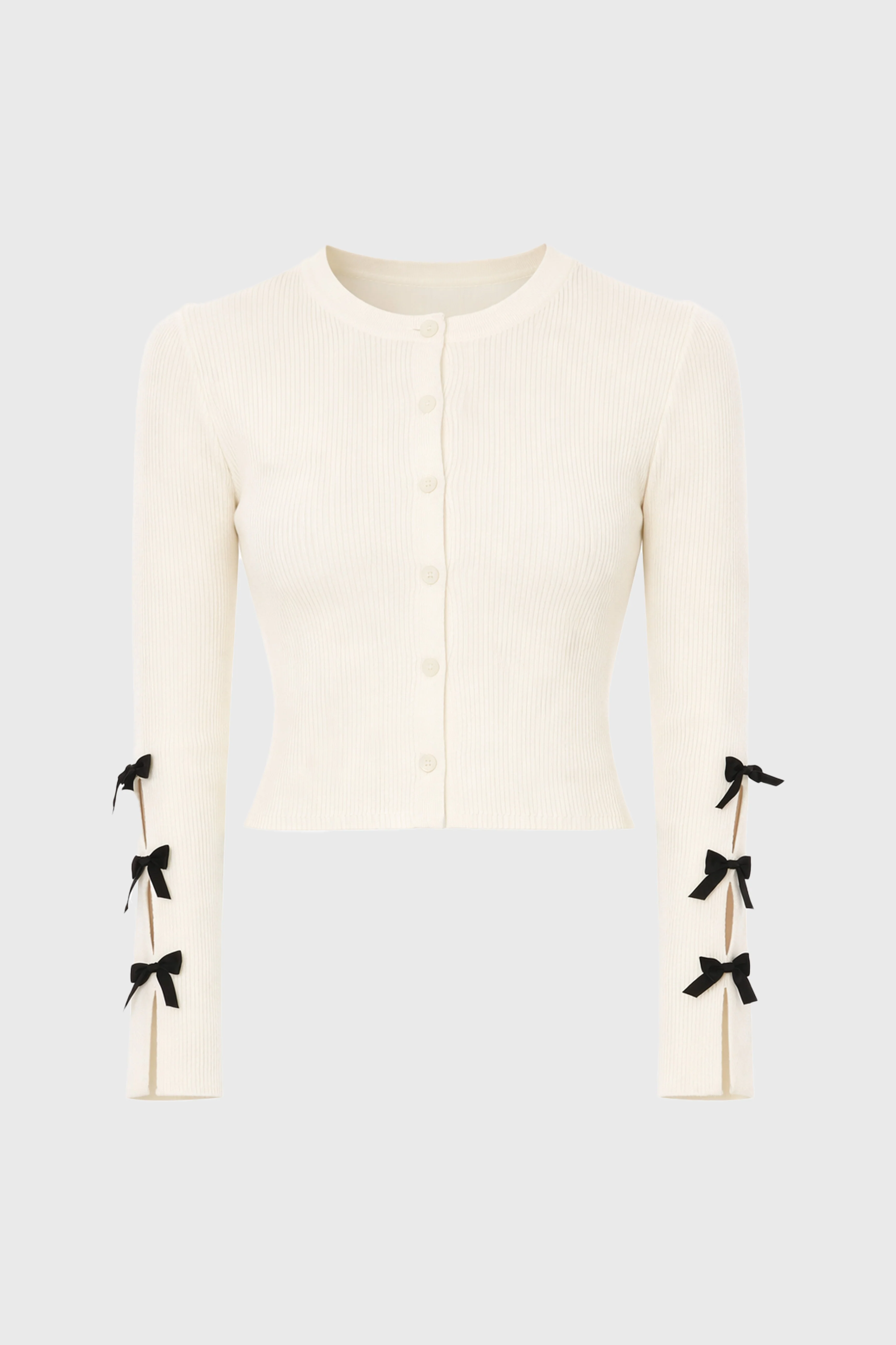 Ivory Bow Sleeve Detail Knit Cardigan - Image 6