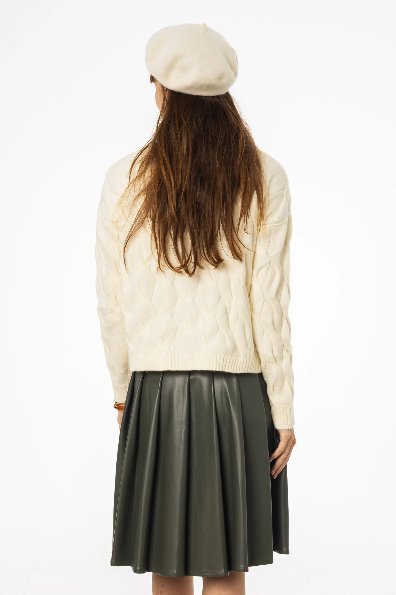 Ivory Collar Detail Cable Knit Sweater - Image 3