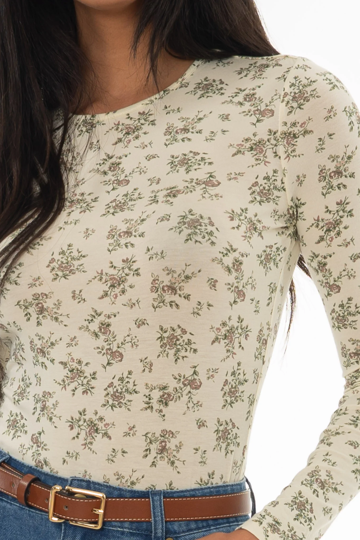 Ivory Floral Round Neck T-Shirt