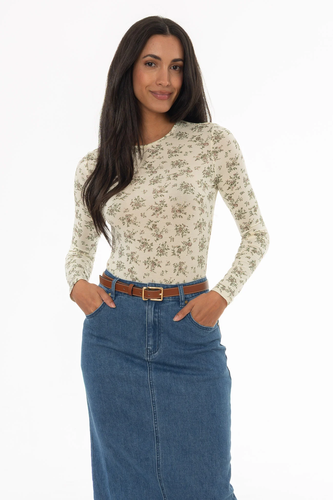 Ivory Floral Round Neck T-Shirt - Image 2