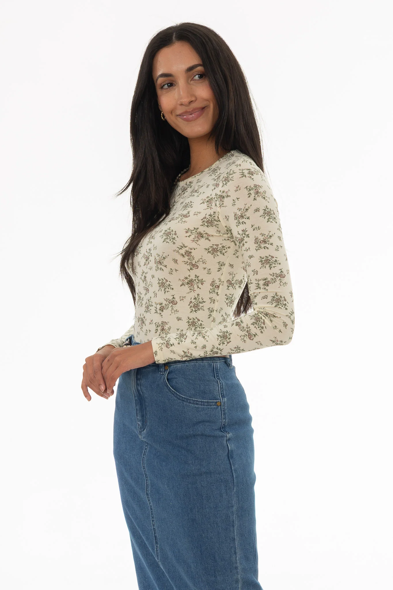 Ivory Floral Round Neck T-Shirt - Image 3