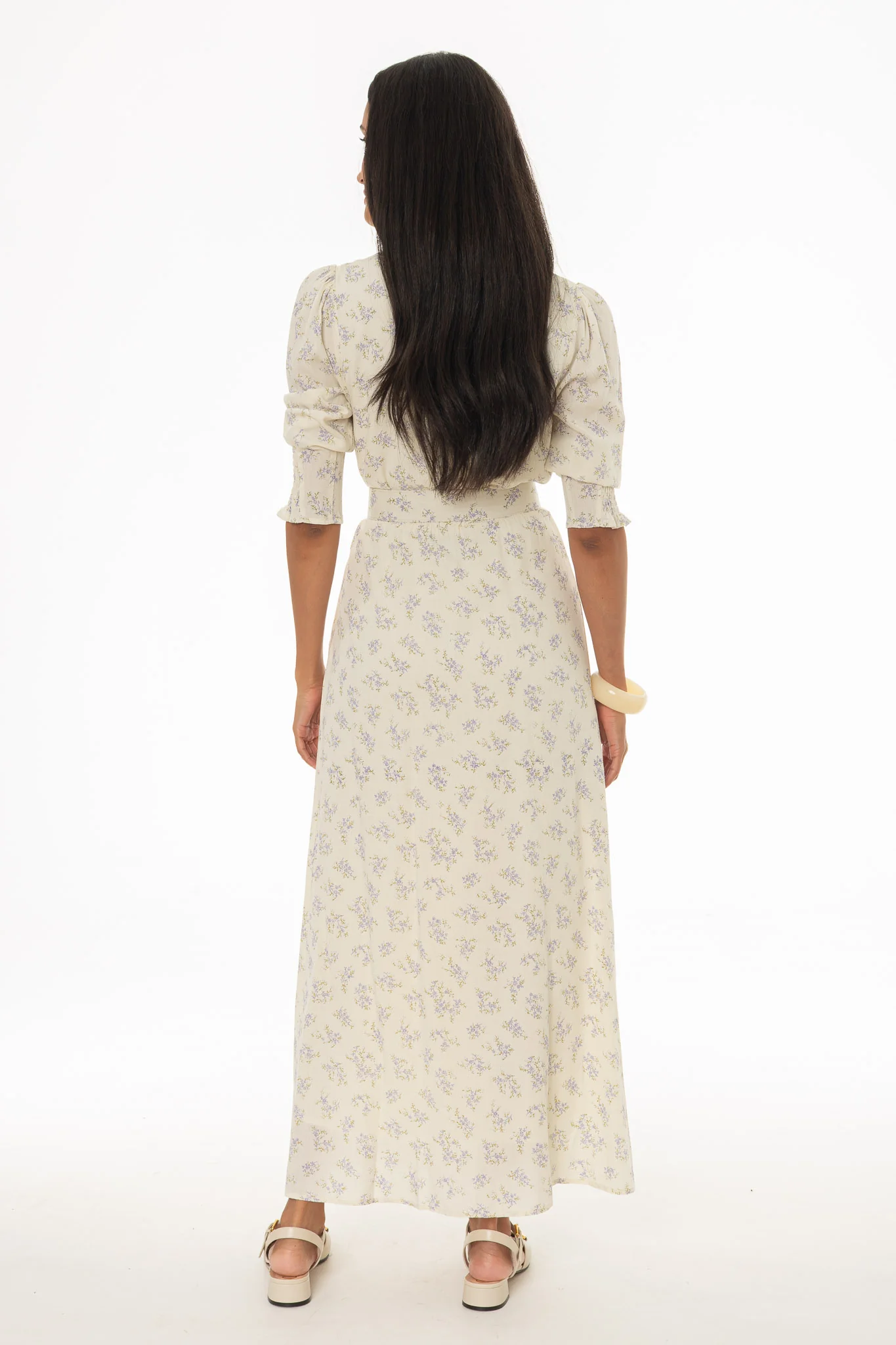 Lavender Belted Printed Floral Maxi Dress - Image 5