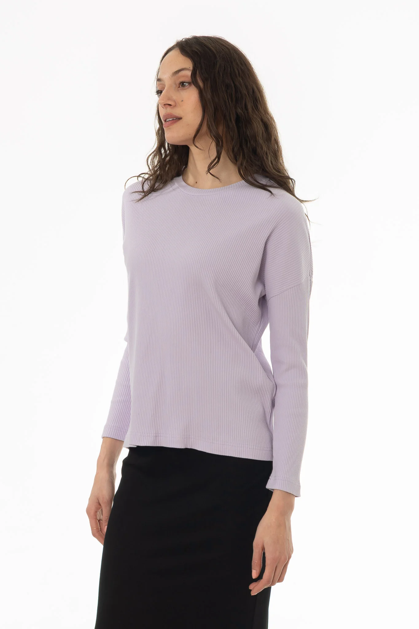 Lavender Ribbed Dolman Sleeve T-Shirt - Image 3