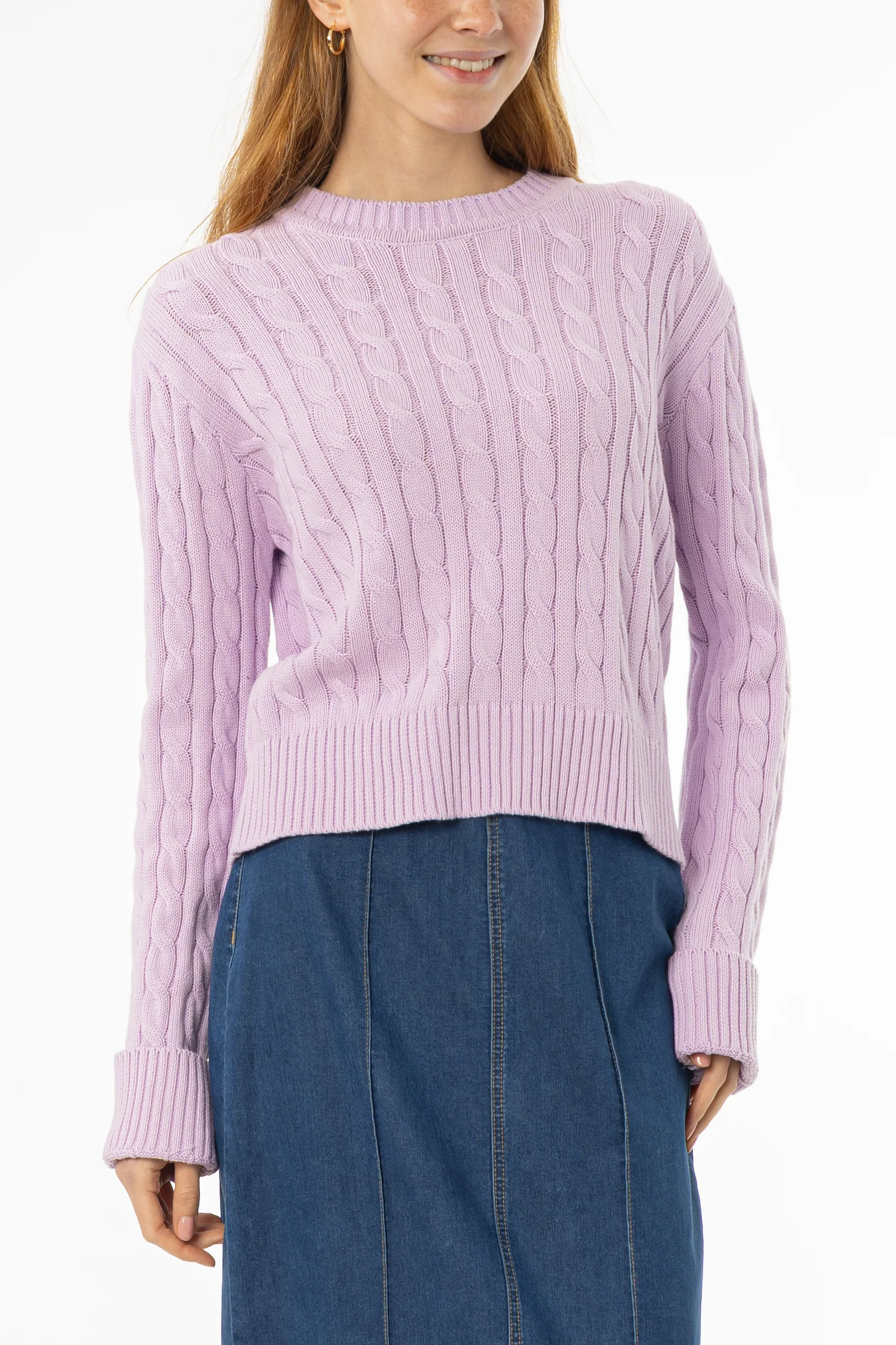 Lavender Round Neck Cable Knit Sweater - Image 2