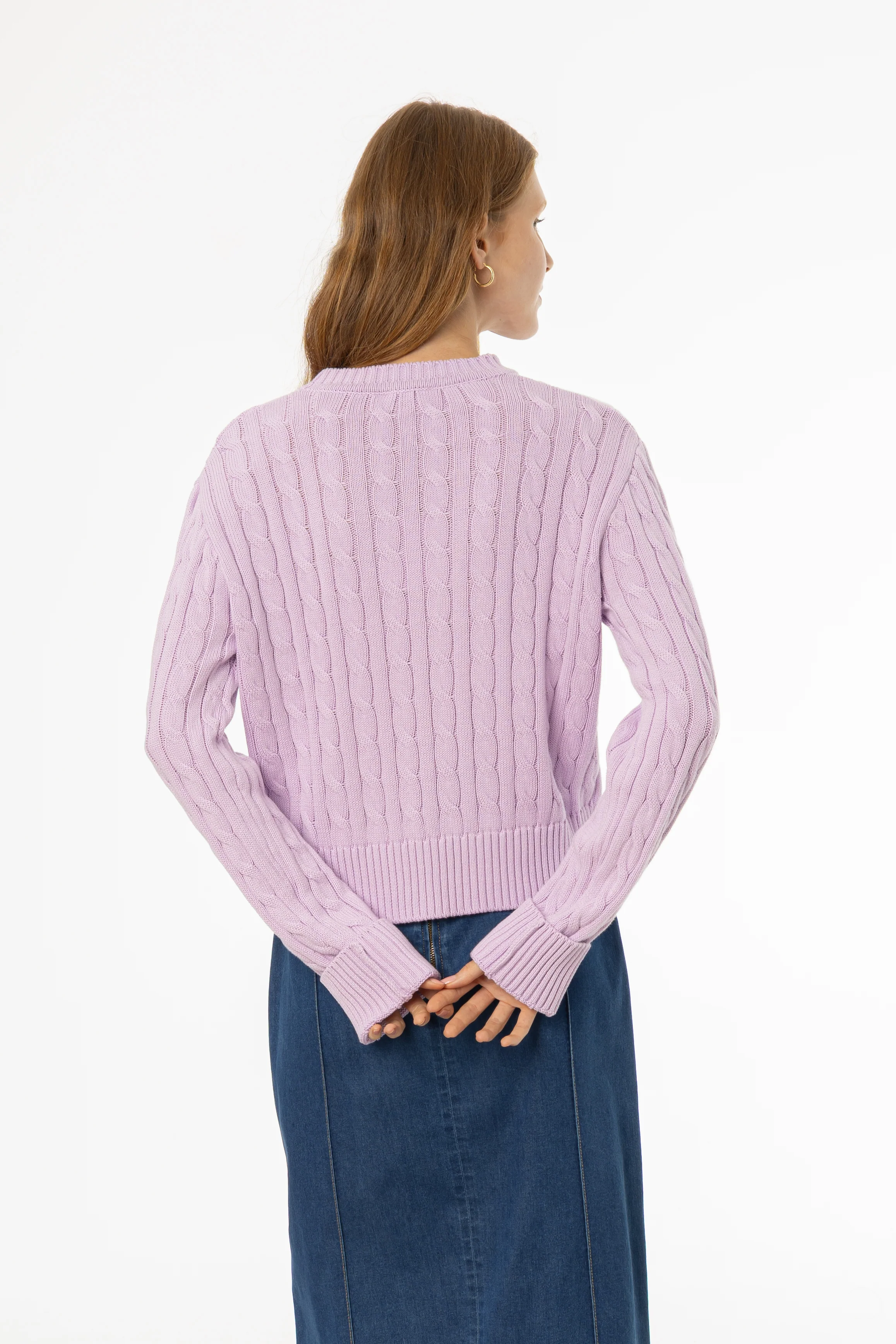 Lavender Round Neck Cable Knit Sweater - Image 4