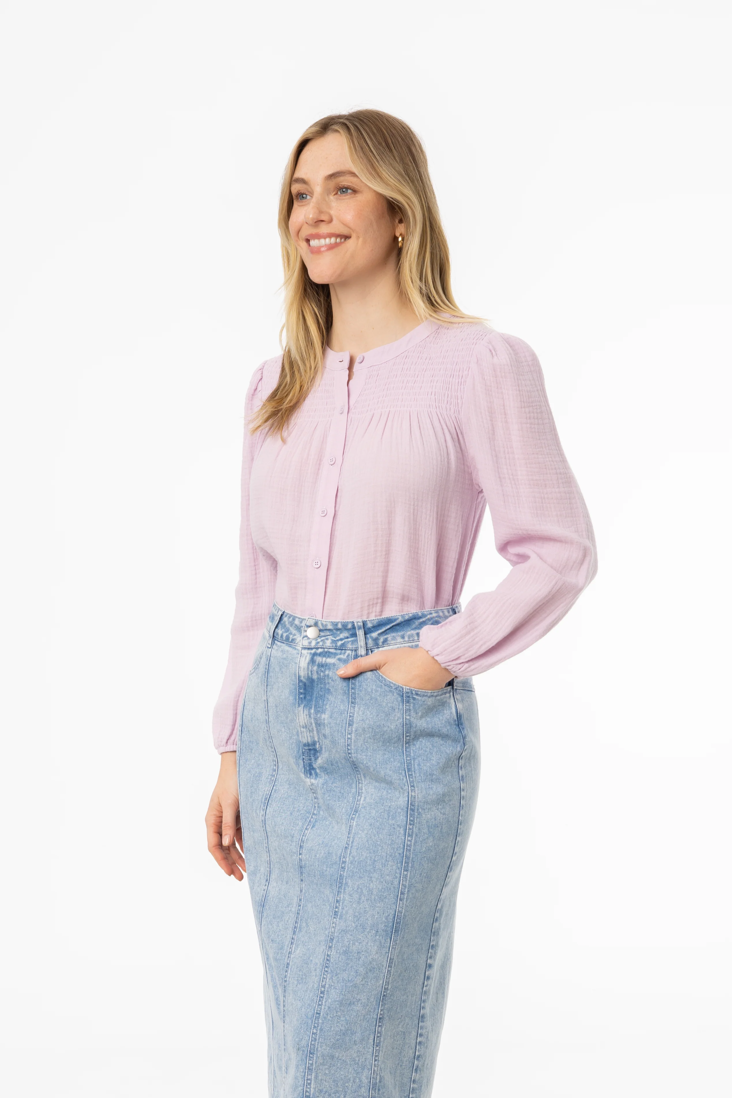 Lavender Smocked Gauze Blouse - Image 2