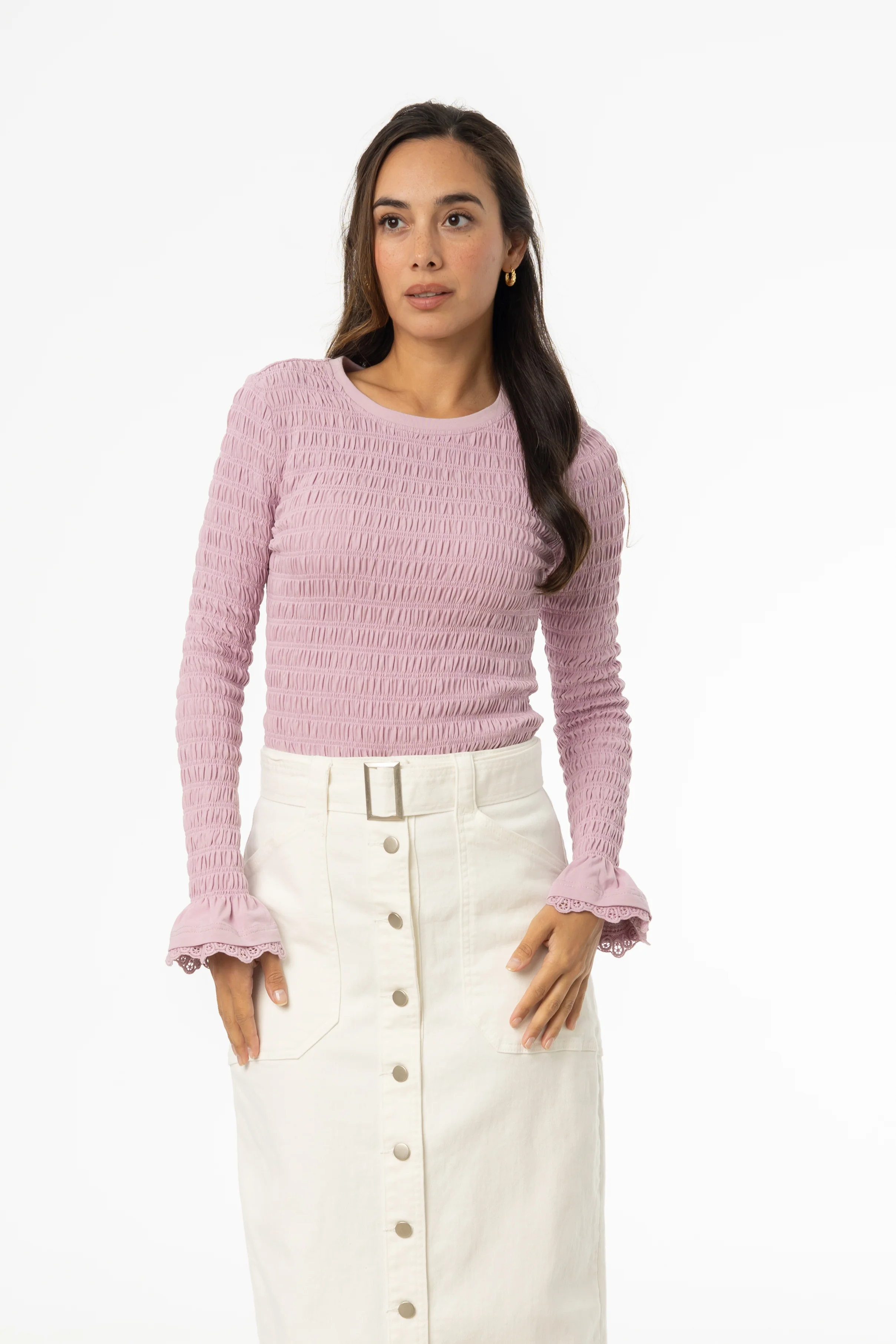 Lavender Smocked Ruffle Sleeve T-Shirt - Image 4
