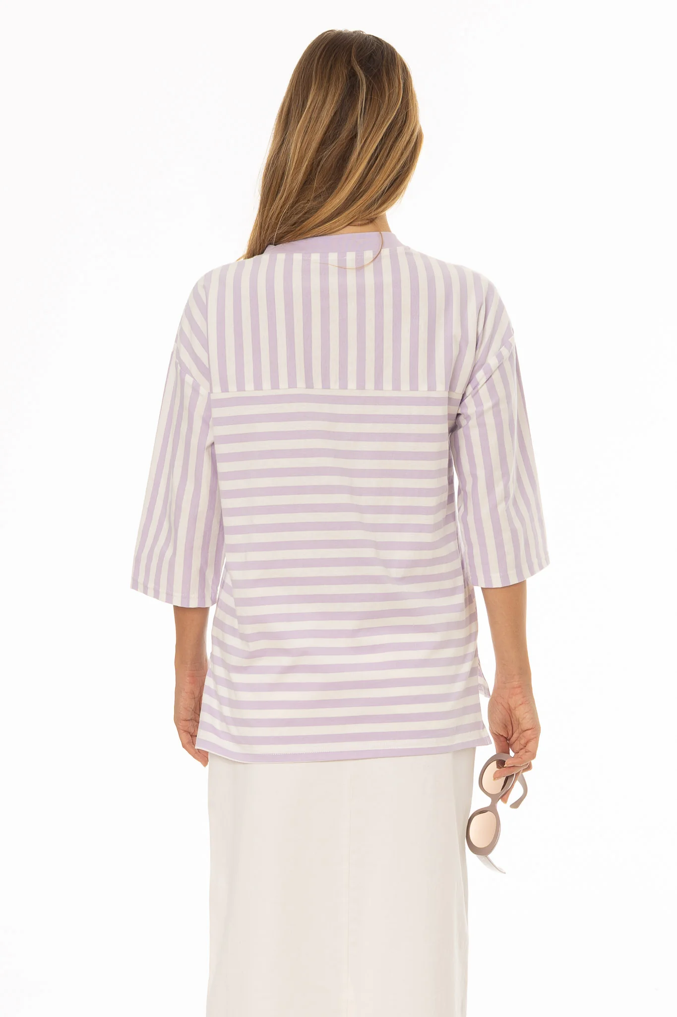 Lavender Striped Contrast T-Shirt - Image 4