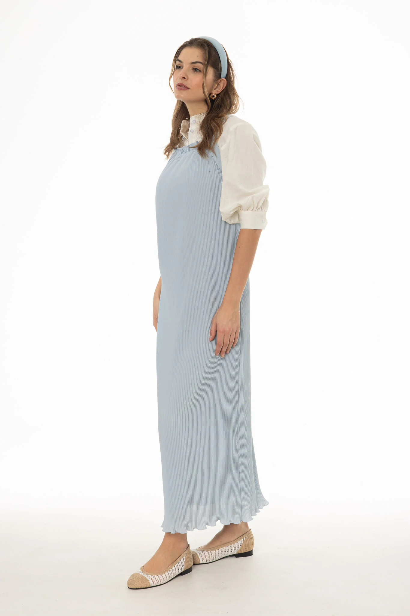 Light Blue Accordion Pleat Maxi Jumper - Image 3