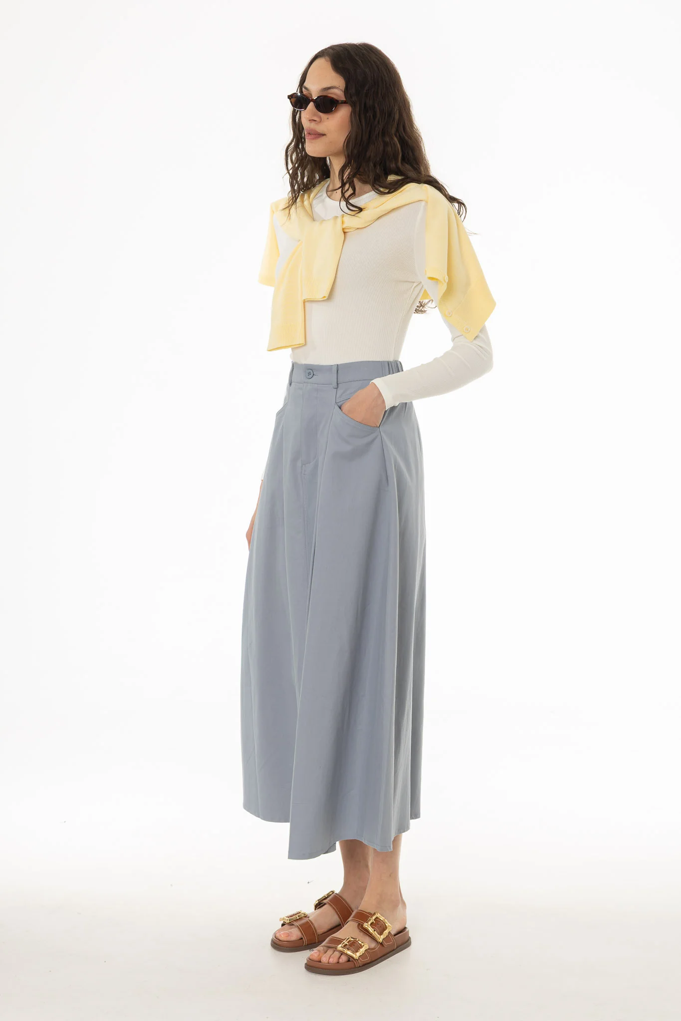 Light Blue Cargo Flare Maxi Skirt - Image 3