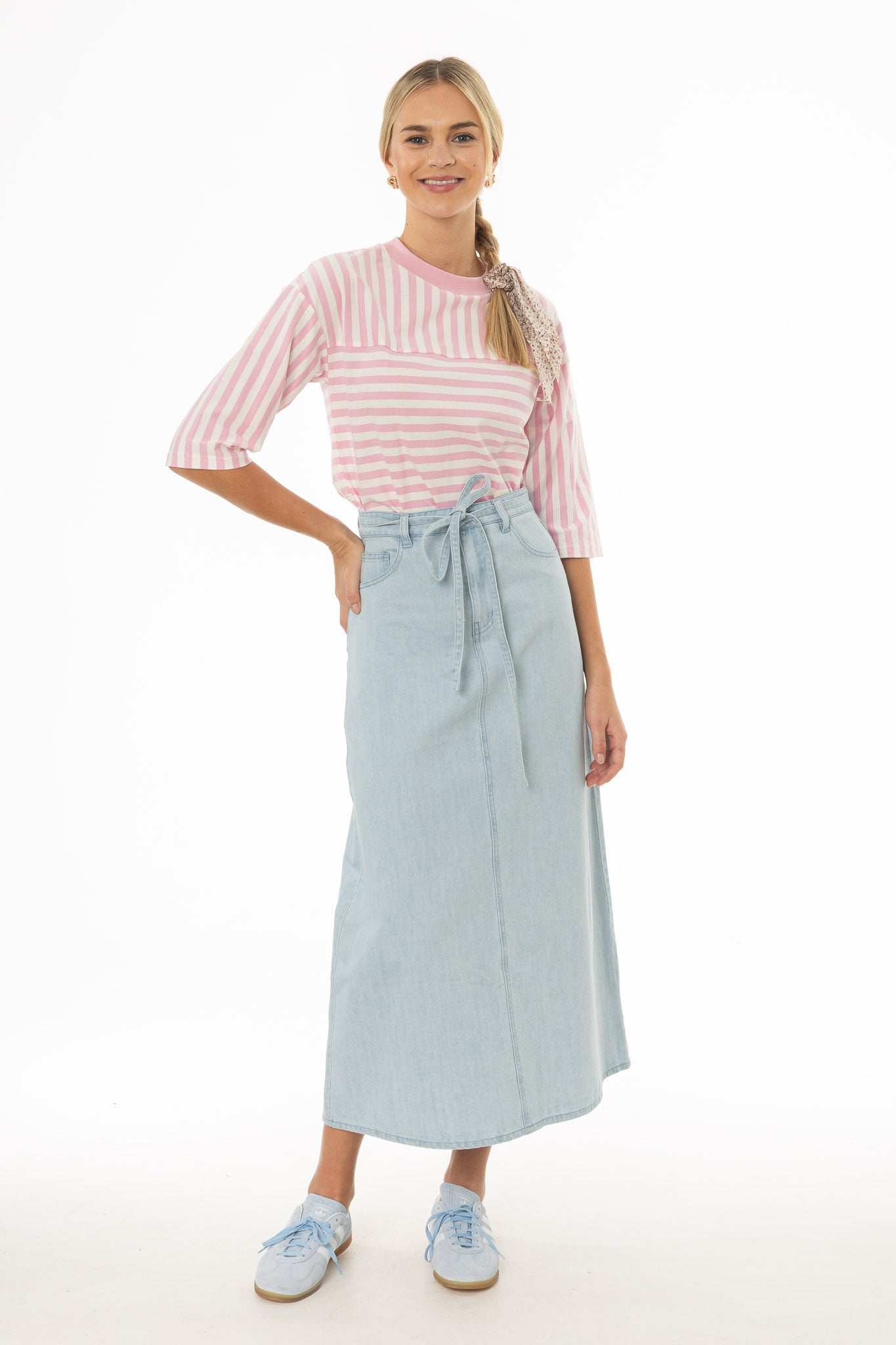 Light Blue Denim A-Line Maxi Skirt - Image 2