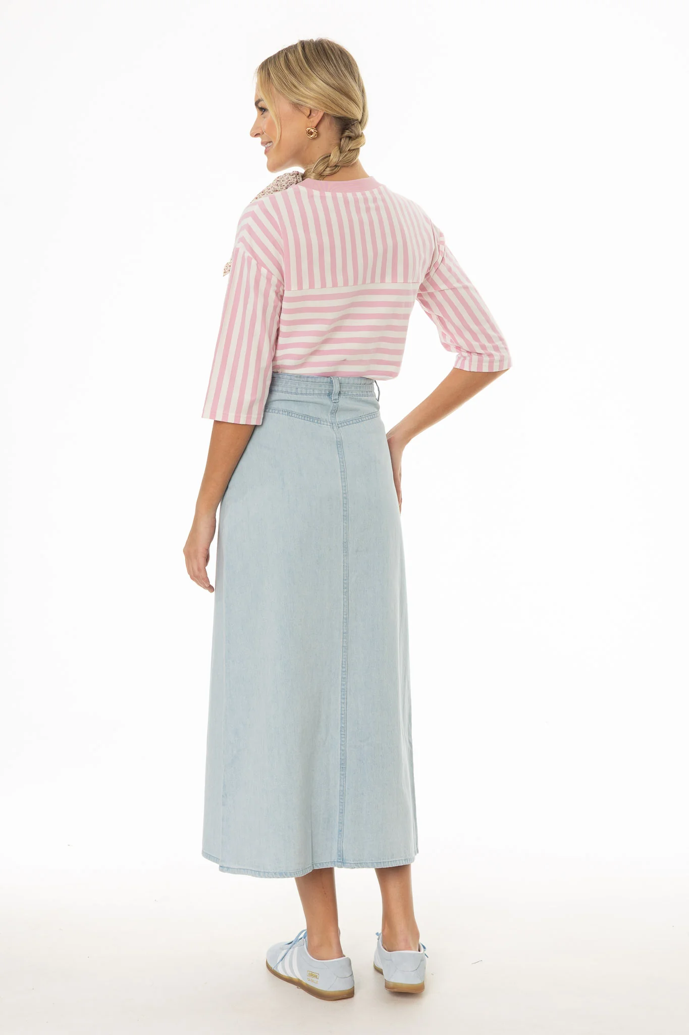Light Blue Denim A-Line Maxi Skirt - Image 4
