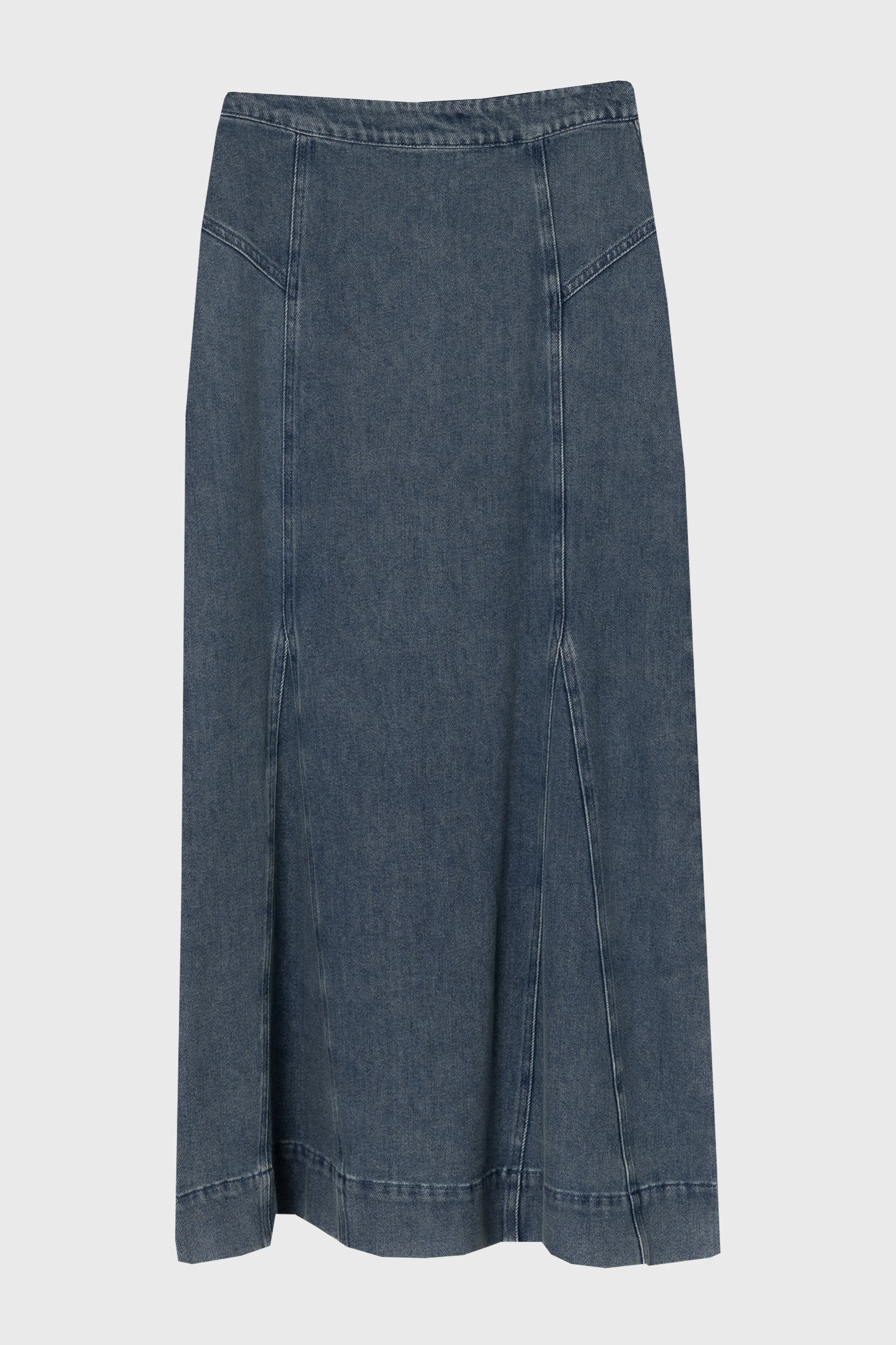 Light Blue Denim Godet Maxi Skirt - Image 6