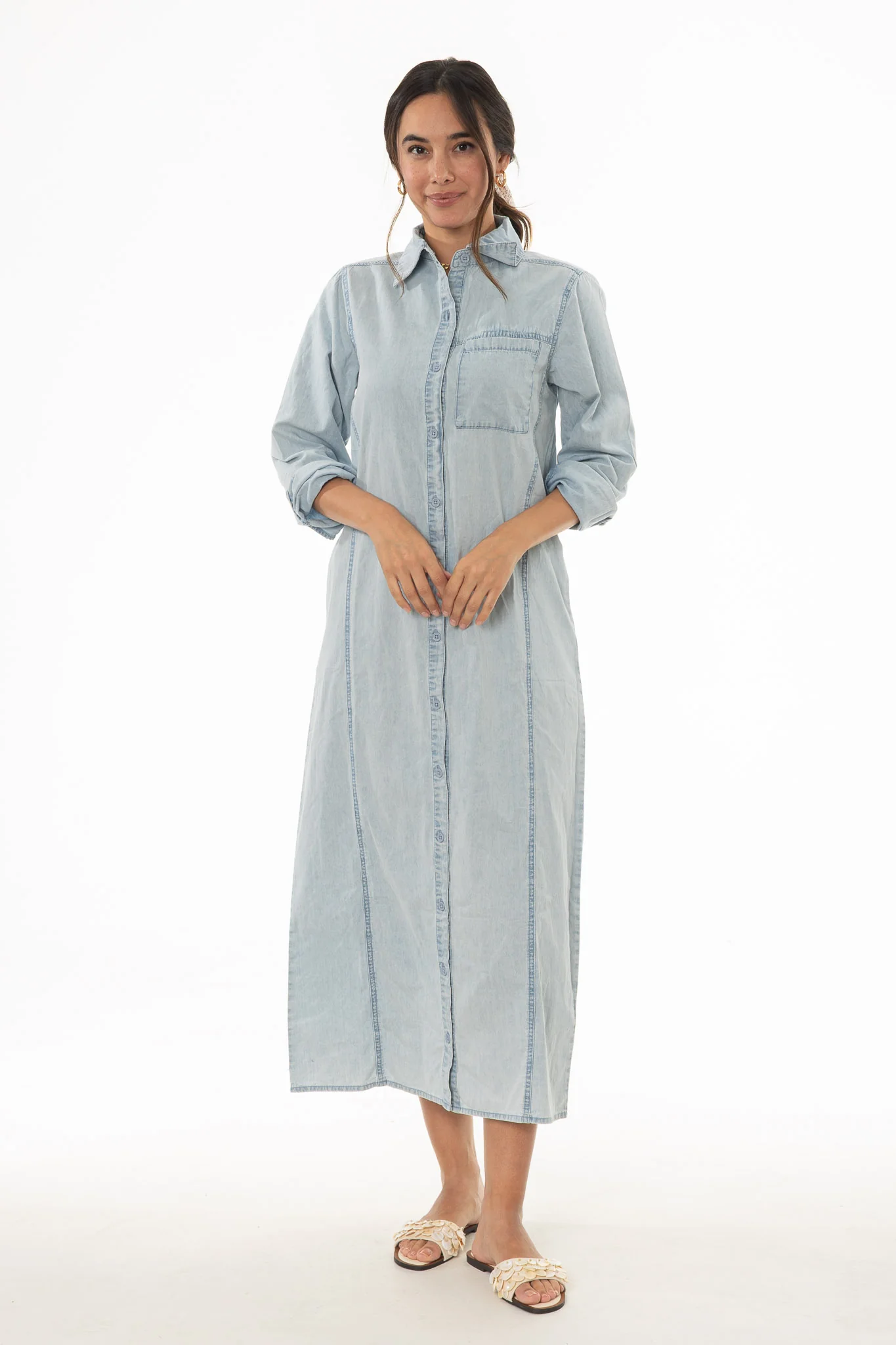 Light Blue Denim Pocket Maxi Dress