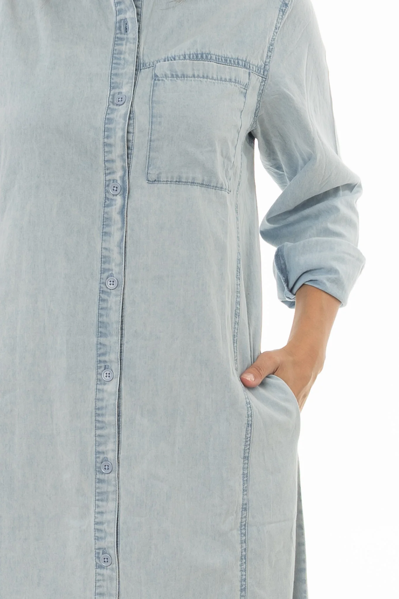 Light Blue Denim Pocket Maxi Dress - Image 2