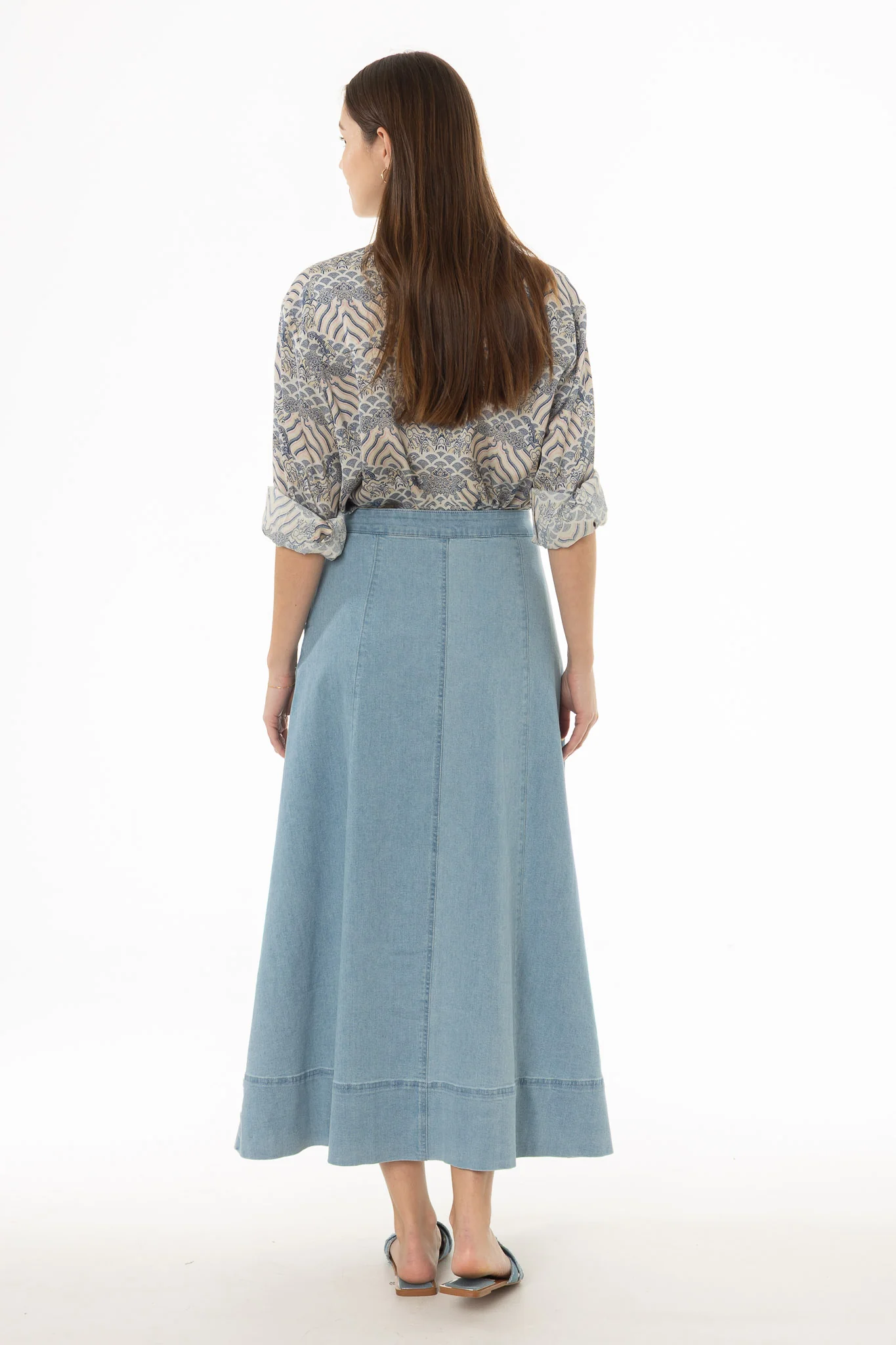 Light Blue Double Button A-Line Maxi Skirt - Image 4