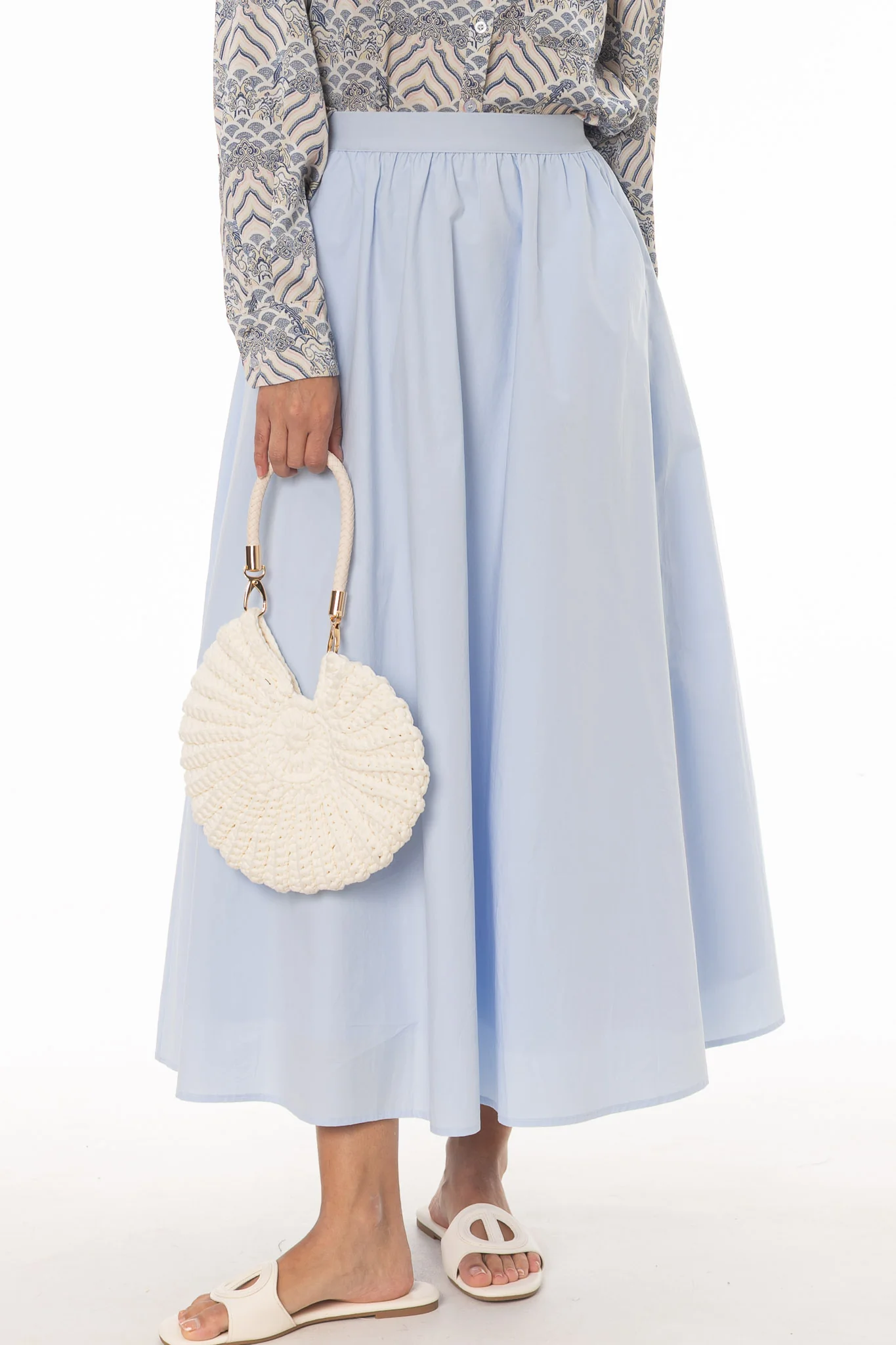 Light Blue Elastic Cotton Maxi Skirt - Image 2