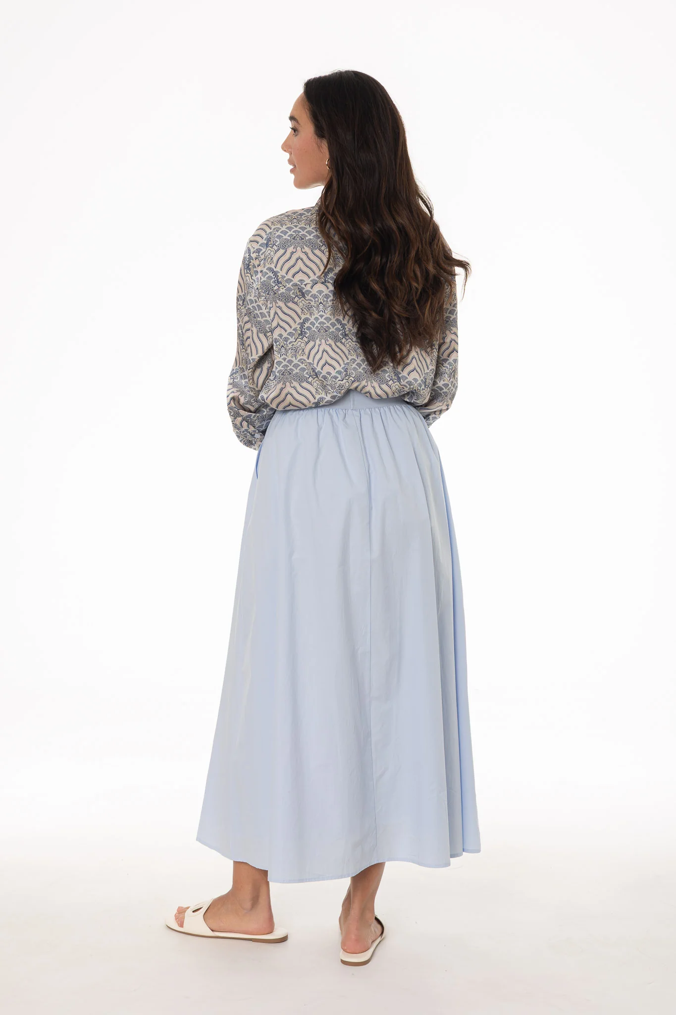 Light Blue Elastic Cotton Maxi Skirt - Image 4