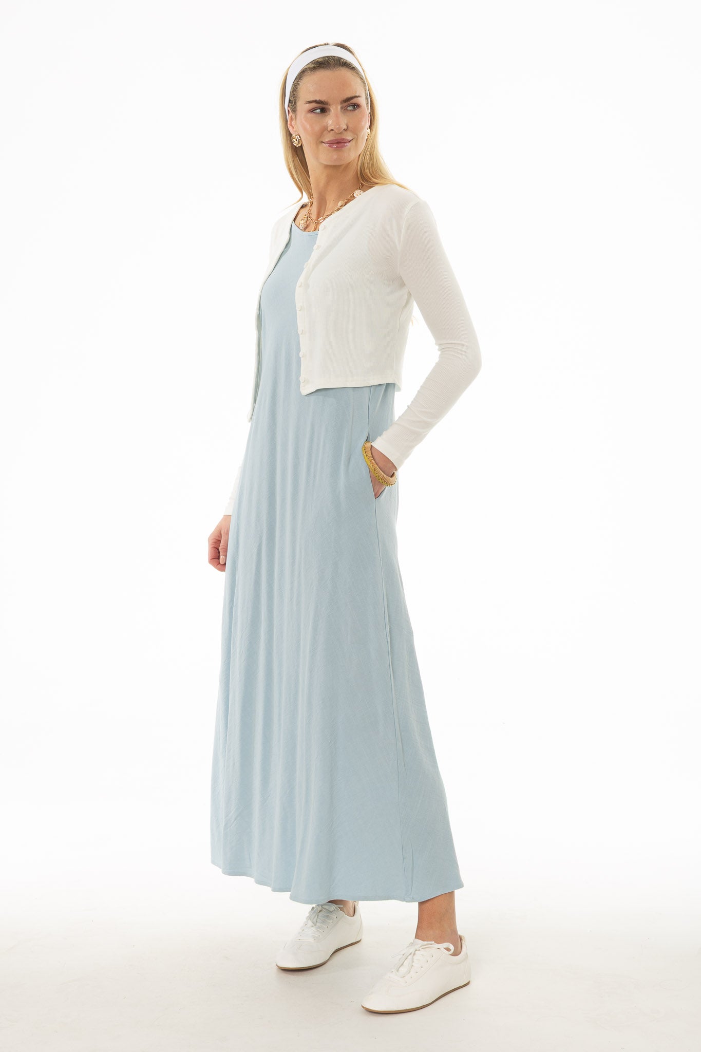 Light Blue Linen Feel Slip Dress - Image 3