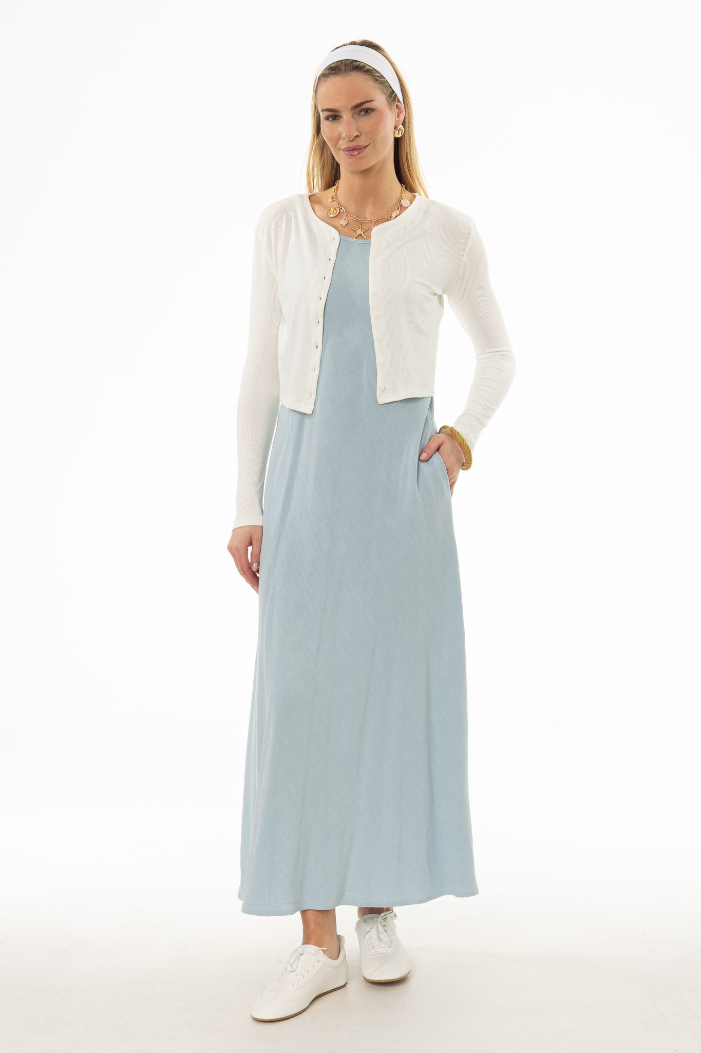 Light Blue Linen Feel Slip Dress - Image 5
