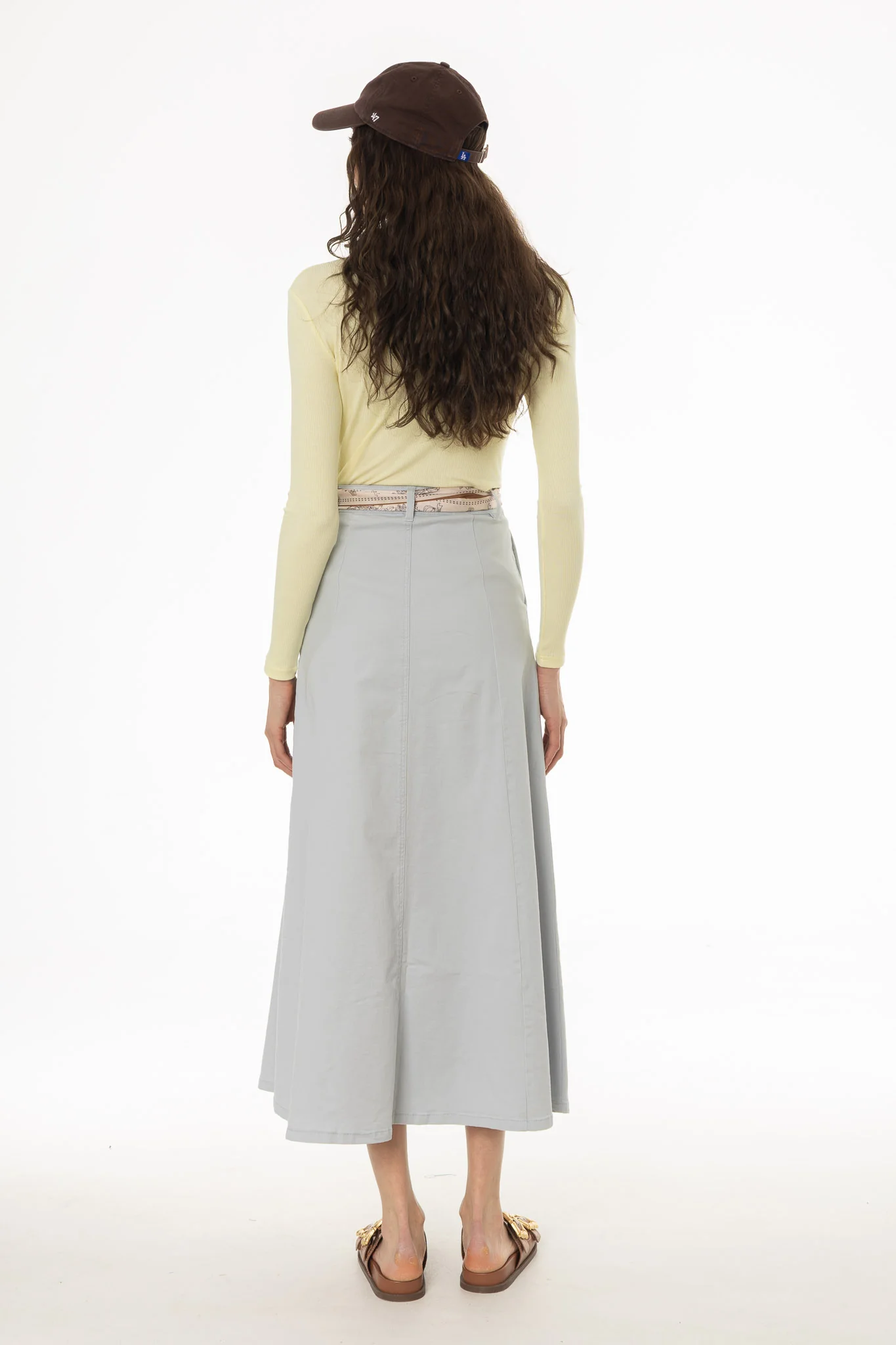 Light Blue Panel Flare Maxi Skirt - Image 4